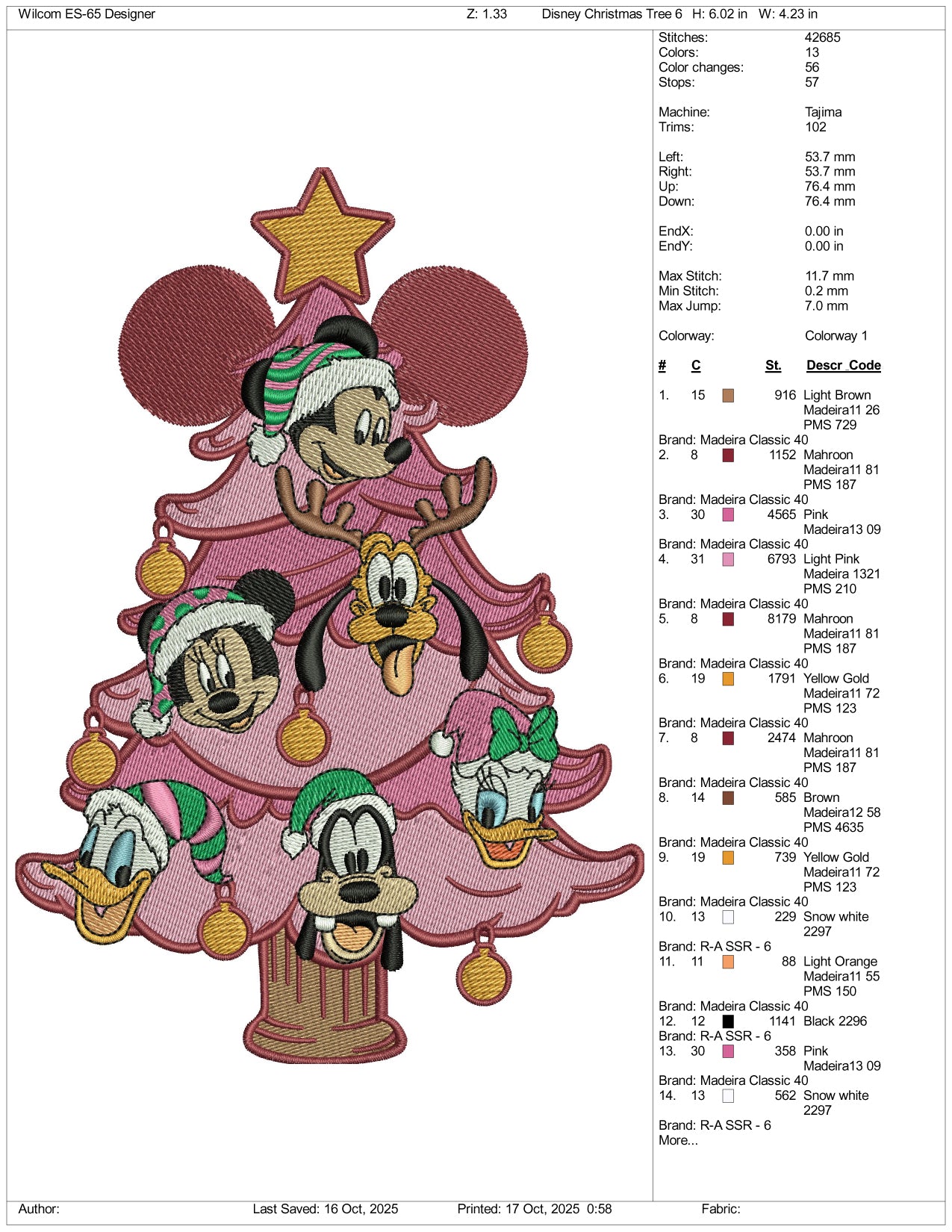 Disney Friends Christmas Tree Embroidery Design Files - 4 Size's