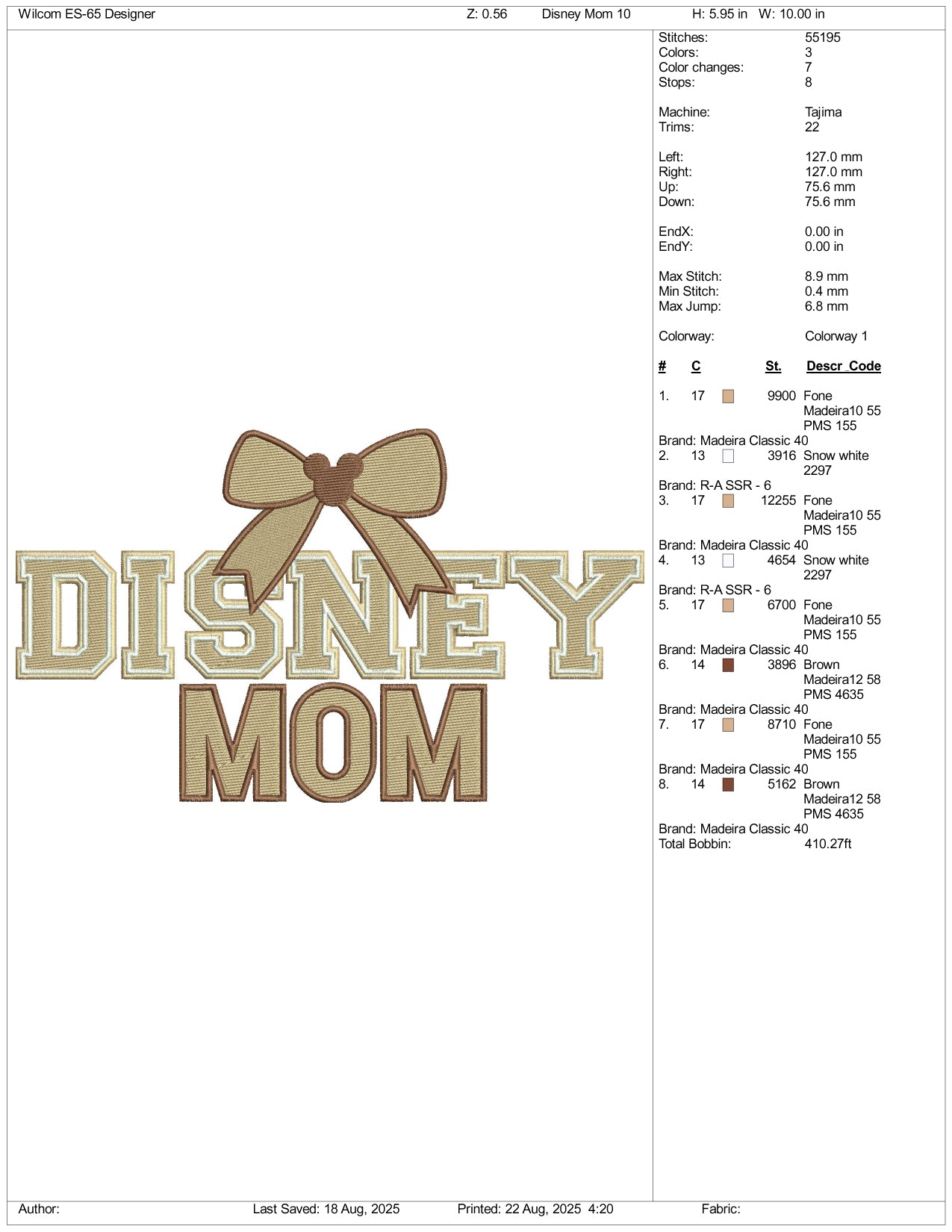 Disney Mom v2 Embroidery Design Files - 3 Size's