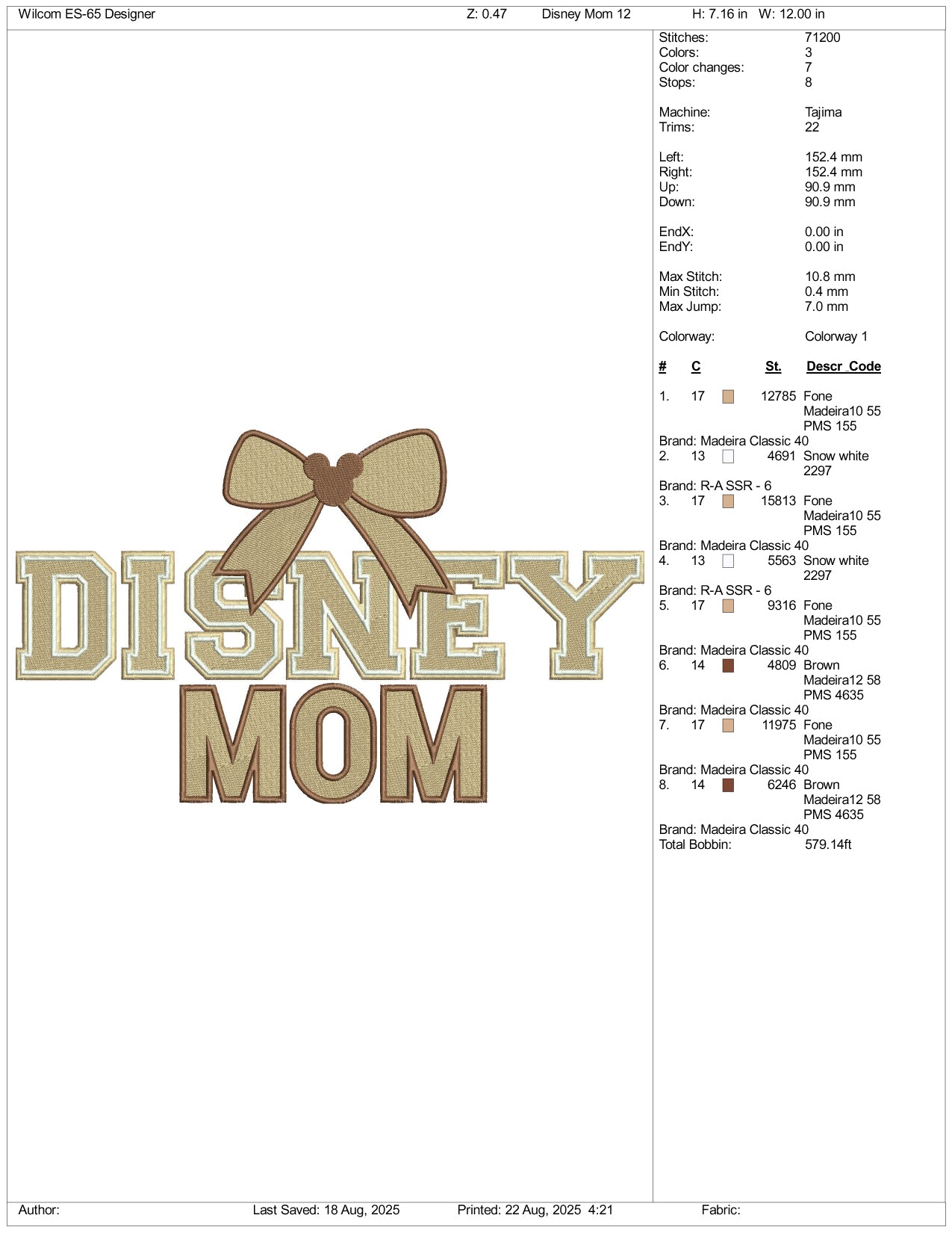 Disney Mom v2 Embroidery Design Files - 3 Size's