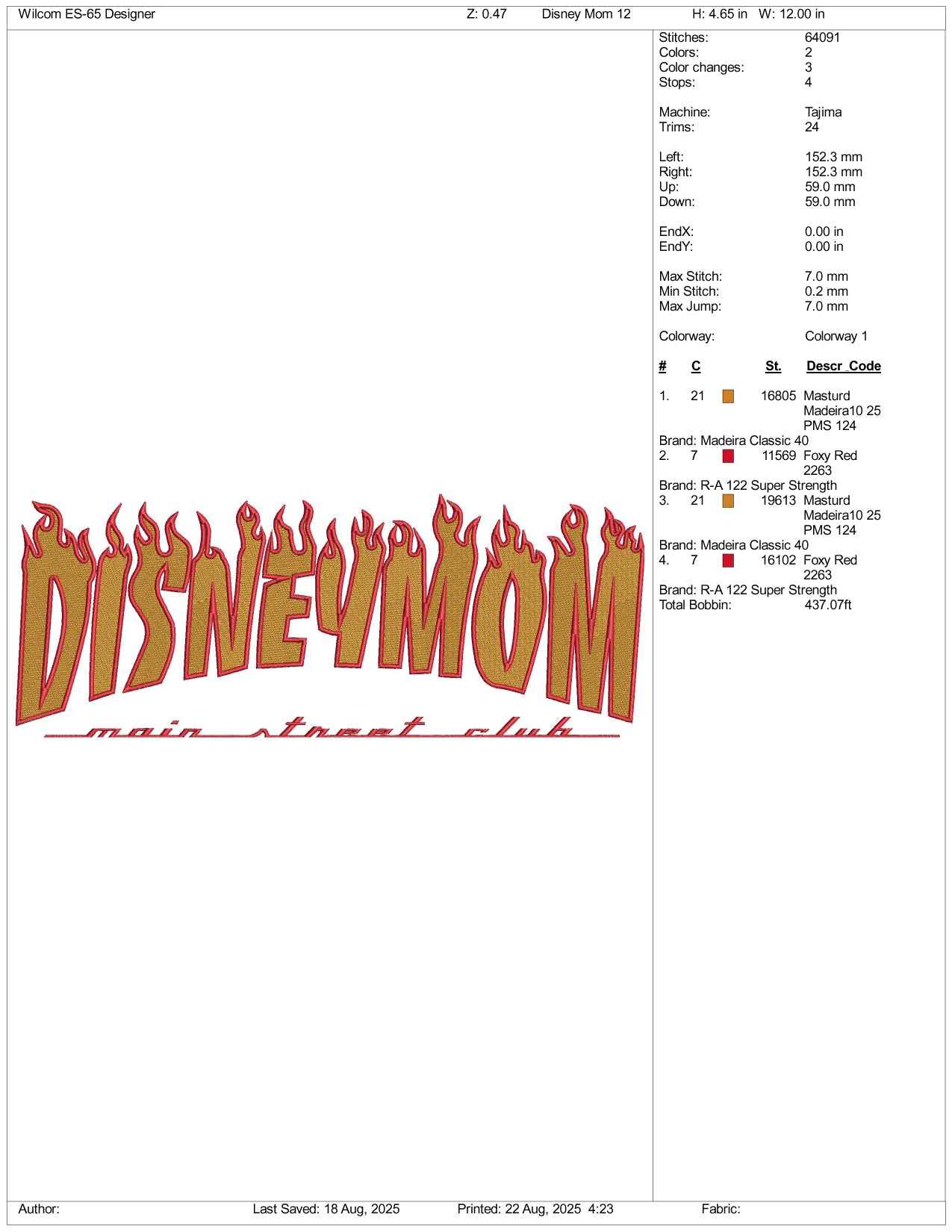 Disney Mom v3 Embroidery Design Files - 3 Size's