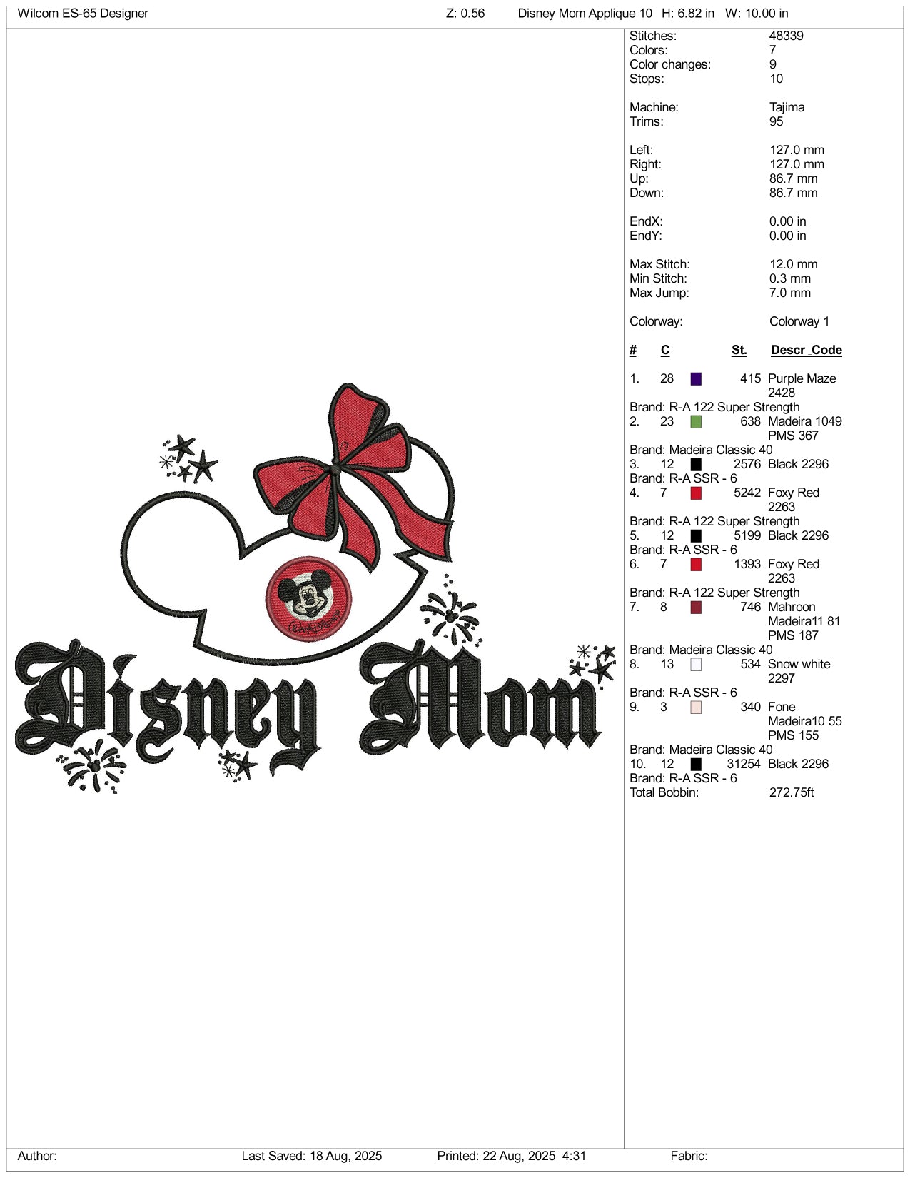 Disney Mom Applique v5 Embroidery Design Files - 3 Size's