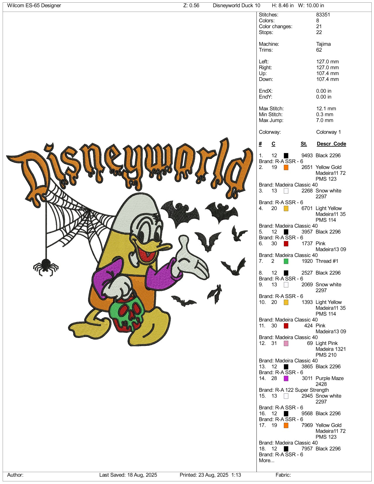 Disneyland Donald Duck Embroidery Files - 3 Size's