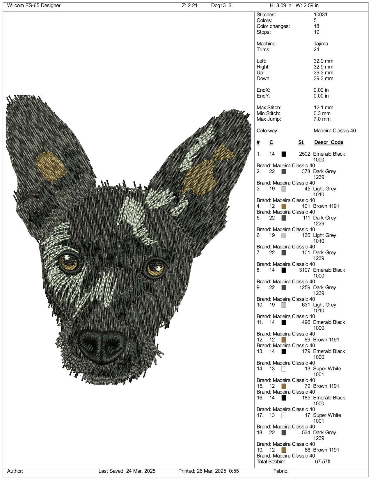 Dog v19 Embroidery Design Files - 3 Size's