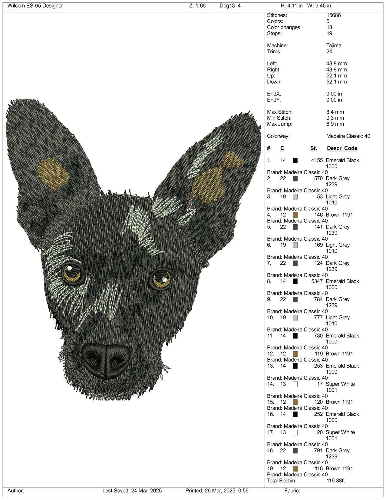Dog v19 Embroidery Design Files - 3 Size's