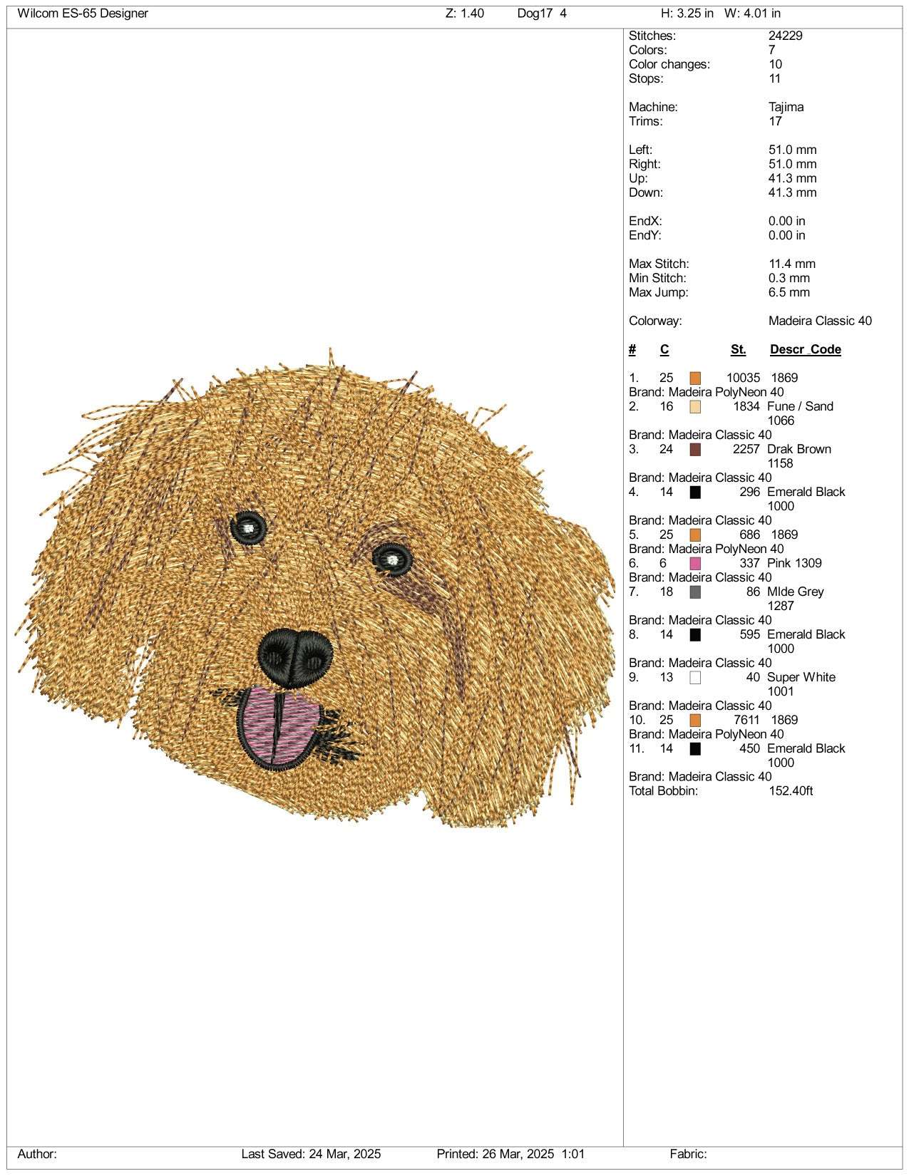 Dog v23 Embroidery Design Files - 3 Size's