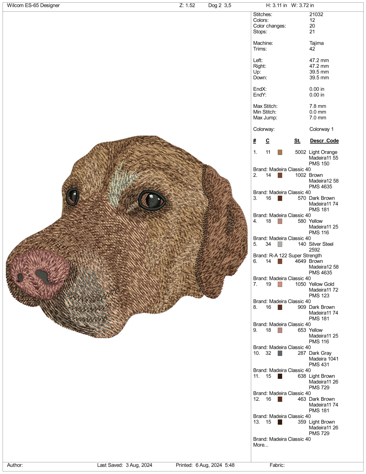 Dog v7 Embroidery Design Files - 3 Size's