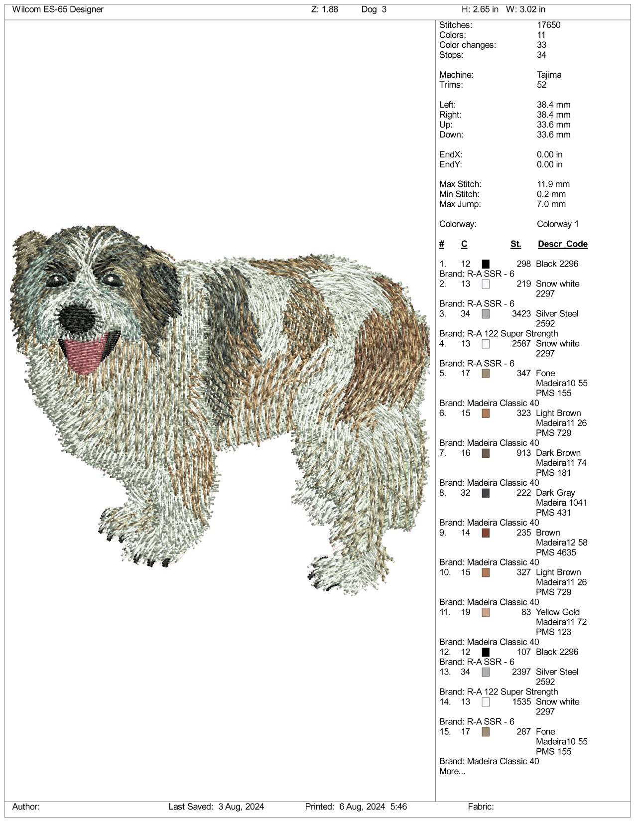 Dog v6 Embroidery Design Files - 3 Size's