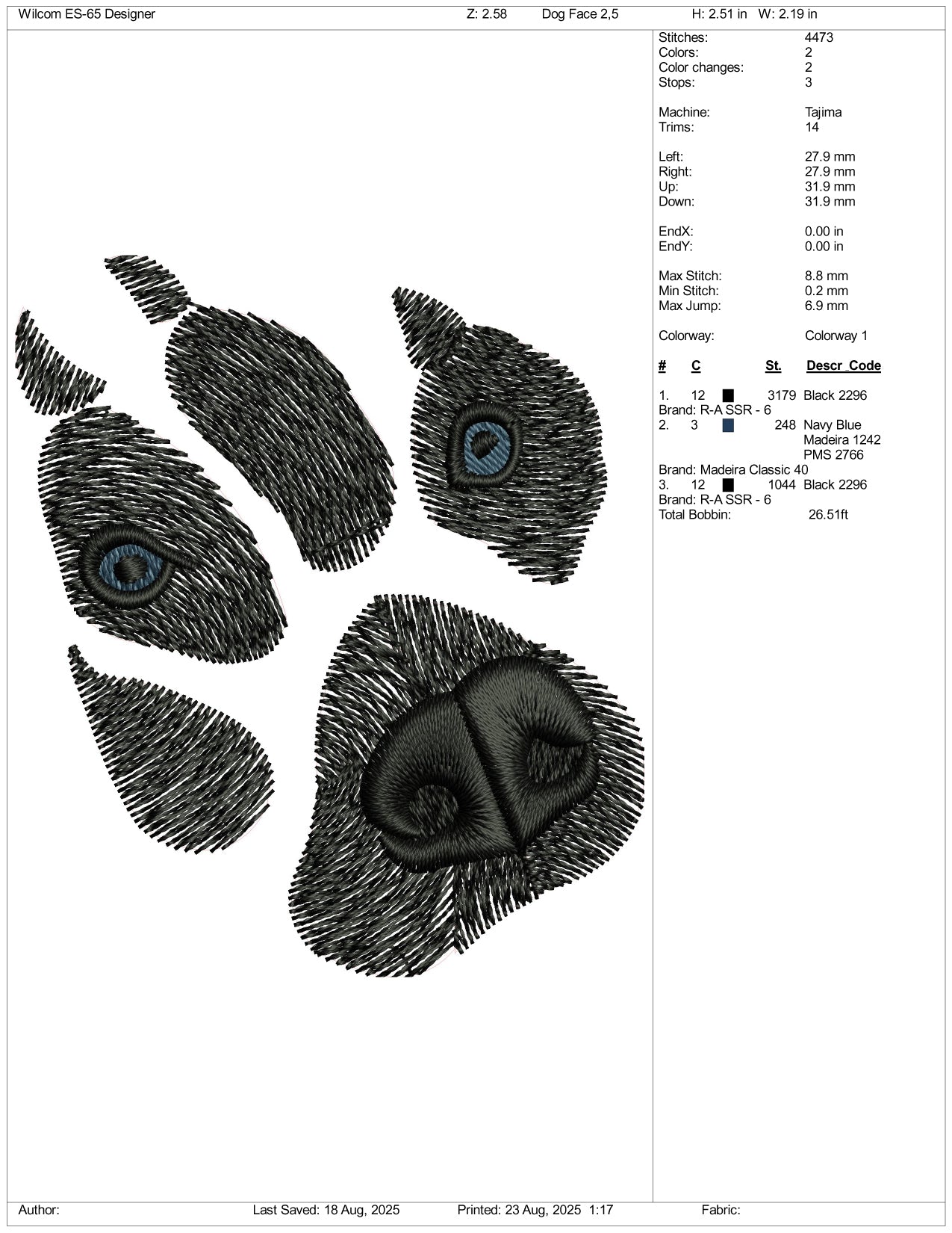 Dog Pow Face Embroidery Files - 2 Size's