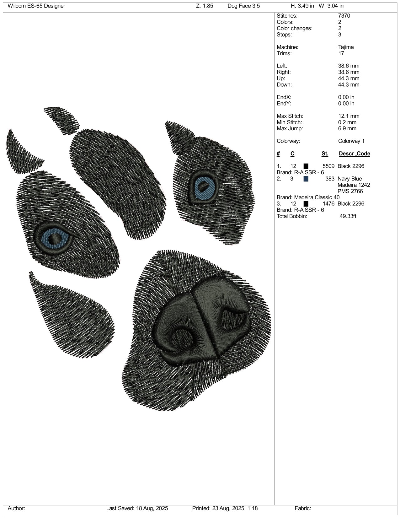 Dog Pow Face Embroidery Files - 2 Size's