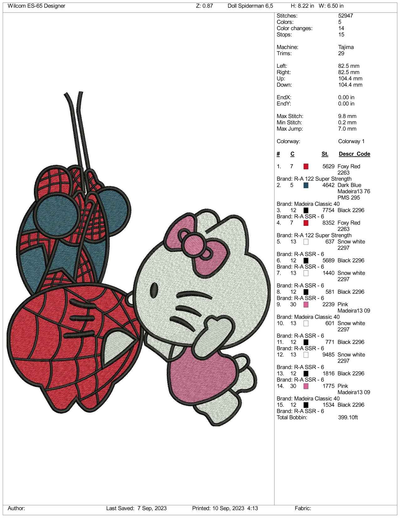 Archivos de diseño de bordado de Spider Man y Hello Kitty - 3 tamaños