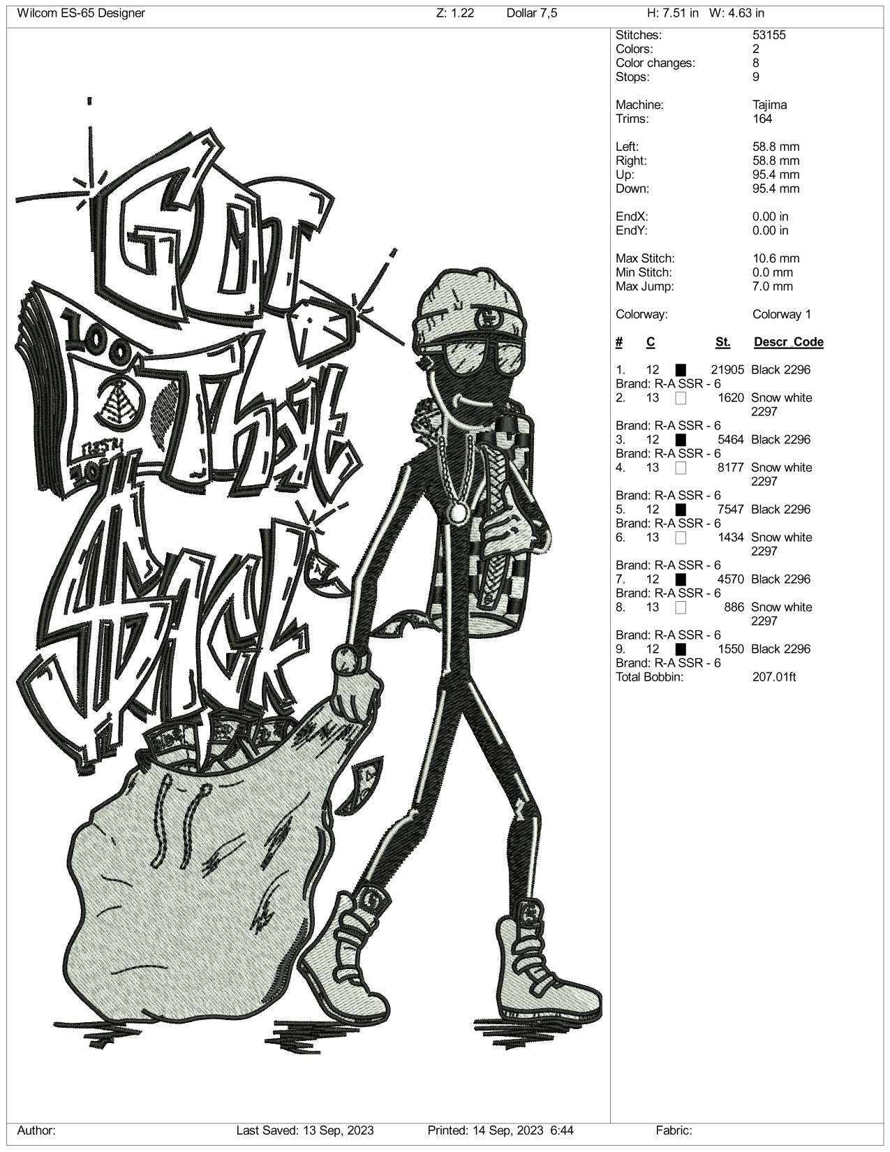 Got That Sack Embroidery Design Files - 3 Size's