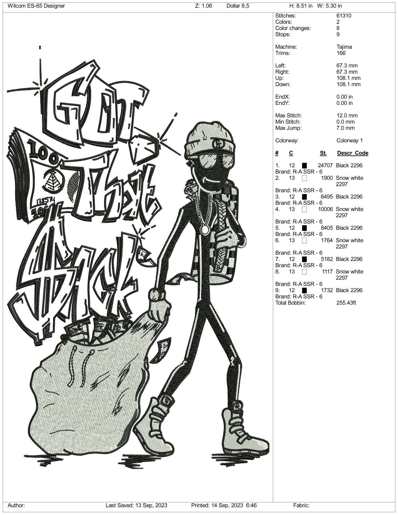 Got That Sack Embroidery Design Files - 3 Size's
