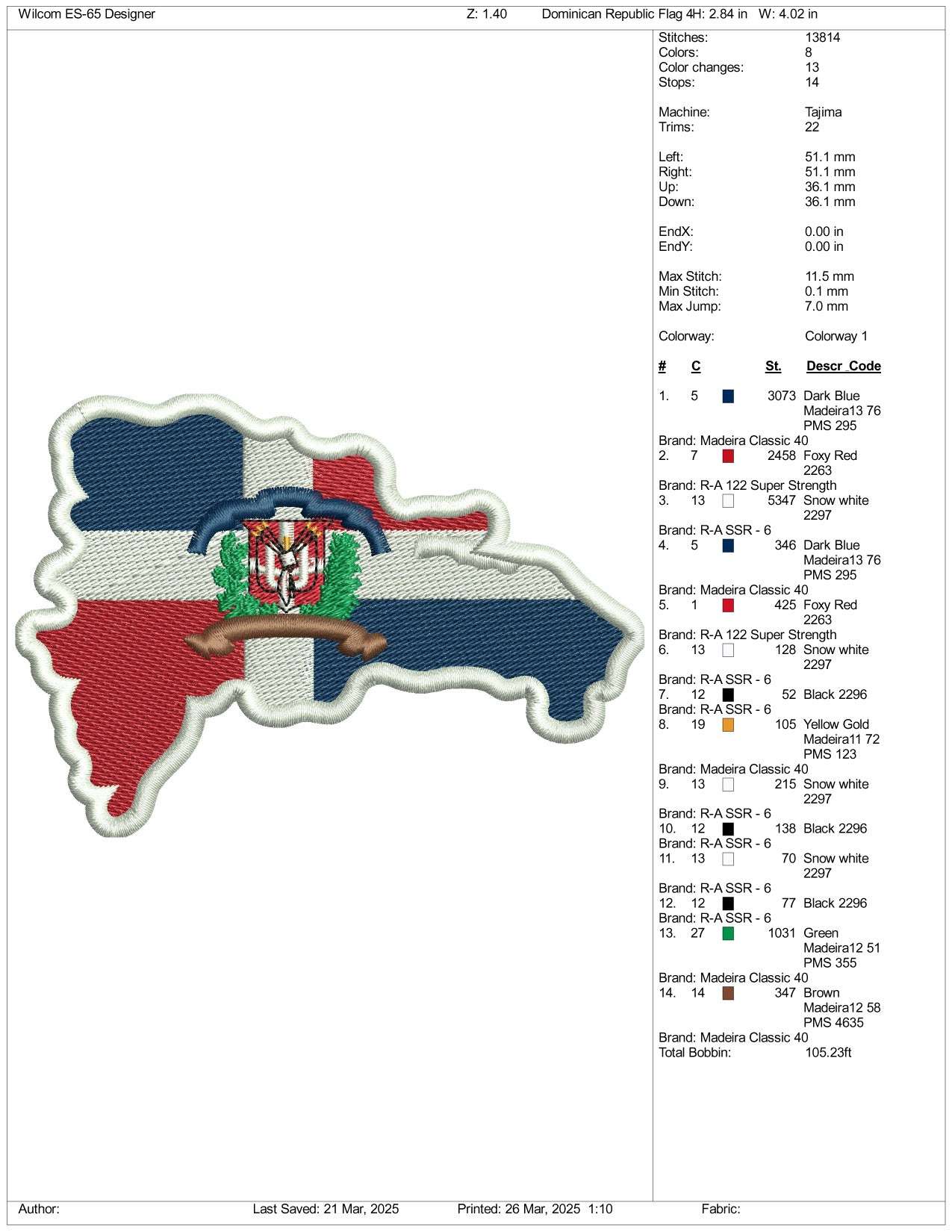 Dominican Republic Flag Embroidery Design Files - 3 Size's