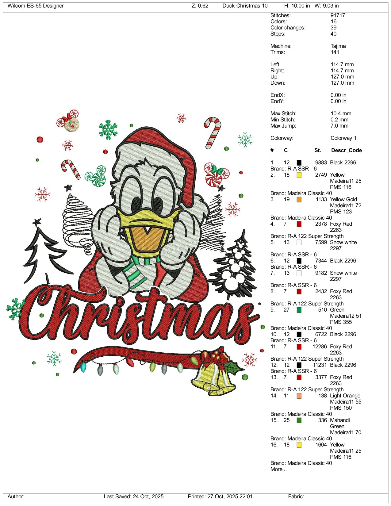 Donald Duck Christmas Embroidery Design Files - 3 Size's