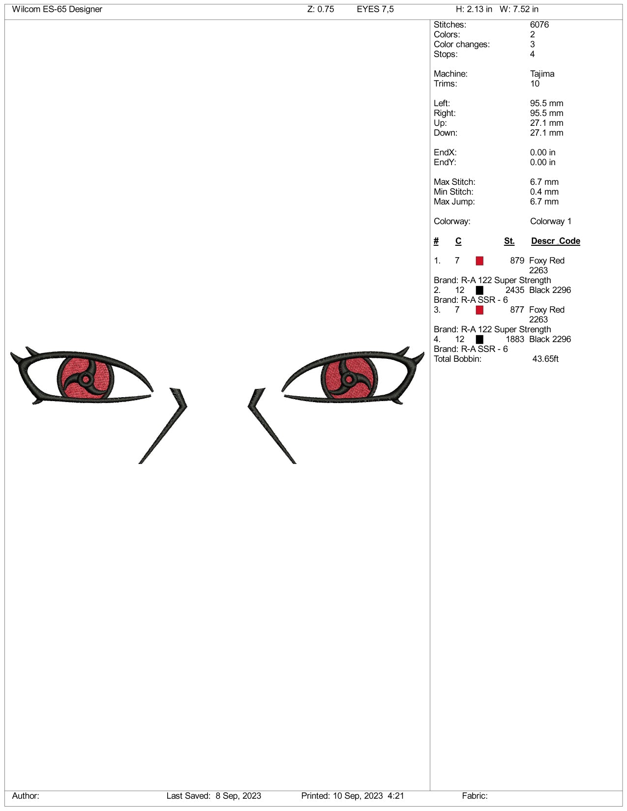 Devil Eyes Embroidery Design Files - 3 Size's