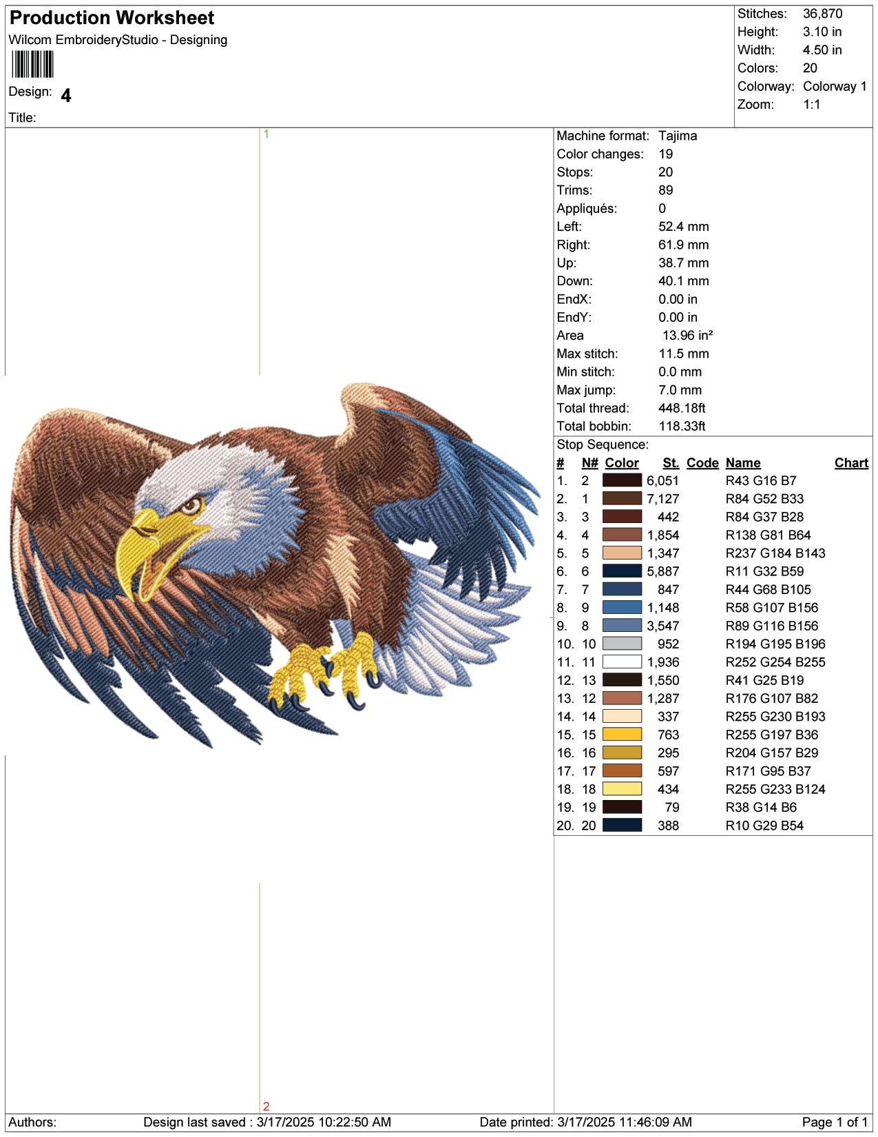 Angry Eagle Embroidery Design Files - 9 Size's