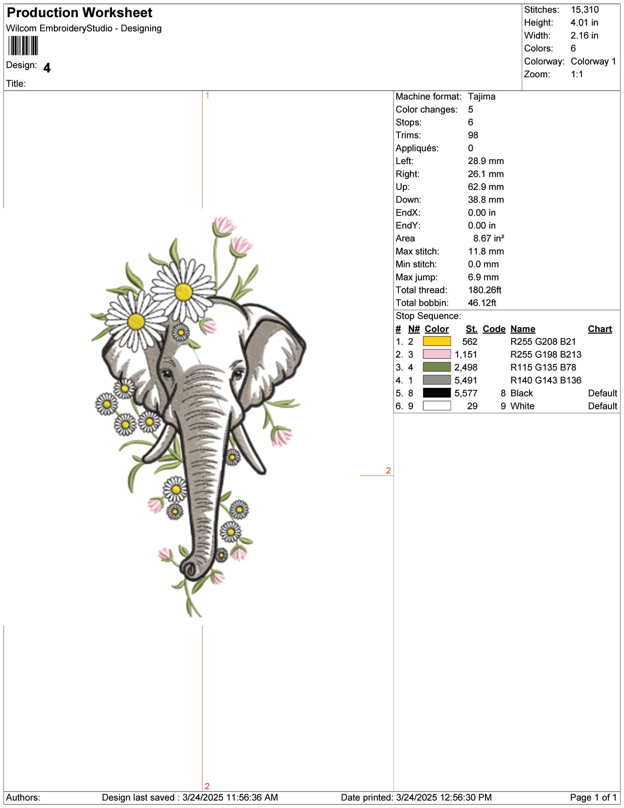 Elephant in Bloom Embroidery Design Files - 9 Size's