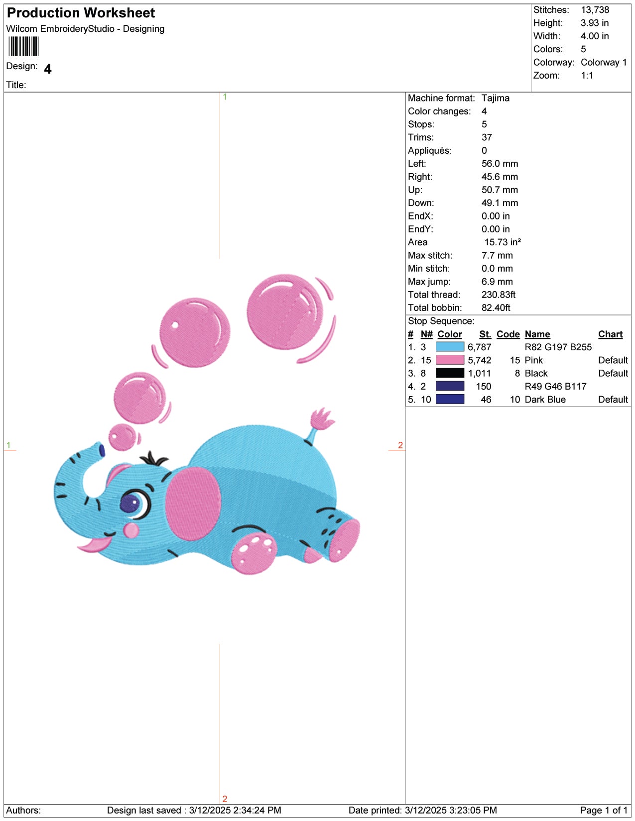 Elephant with Bubbles Embroidery Design Files - 9 Size's