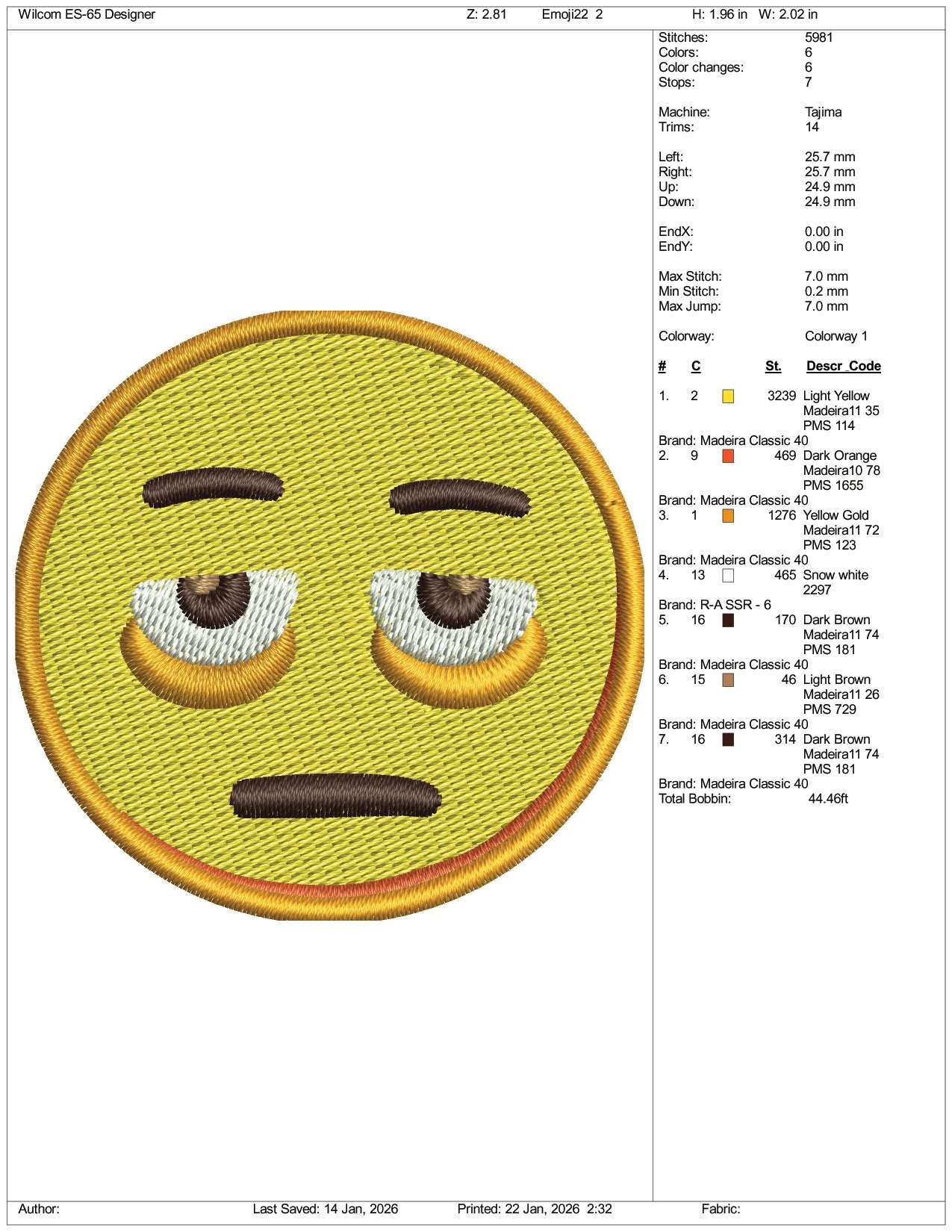 Face with Bags Under Eyes Emoji Embroidery Design Files - 3 Size's