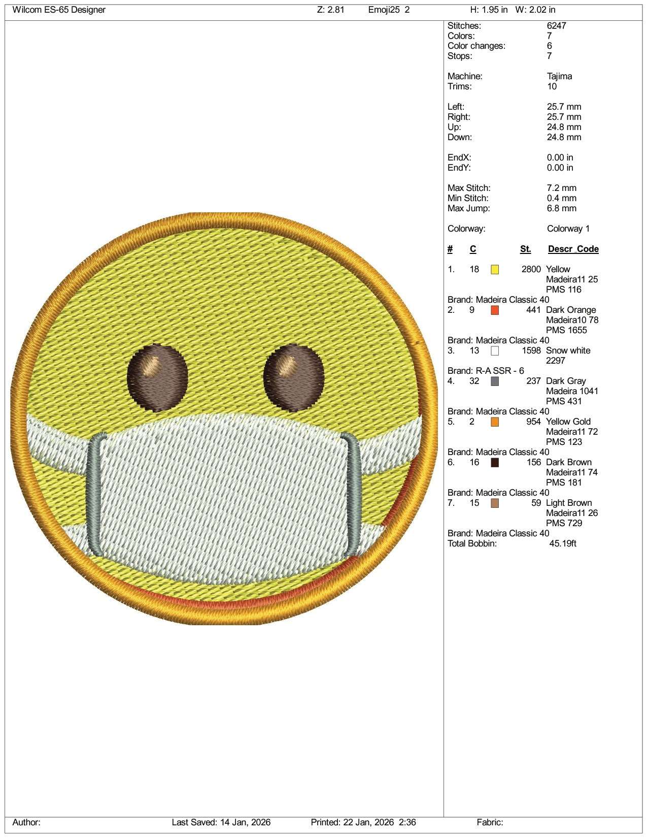 Face with Medical Mask Emoji Embroidery Design Files - 3 Size's