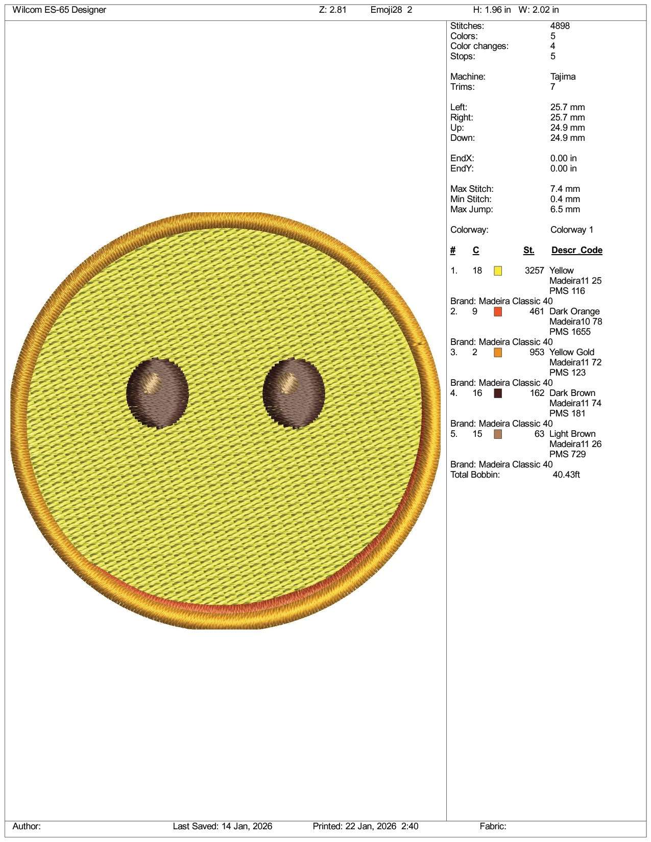 Face without Mouth Emoji Embroidery Design Files - 3 Size's