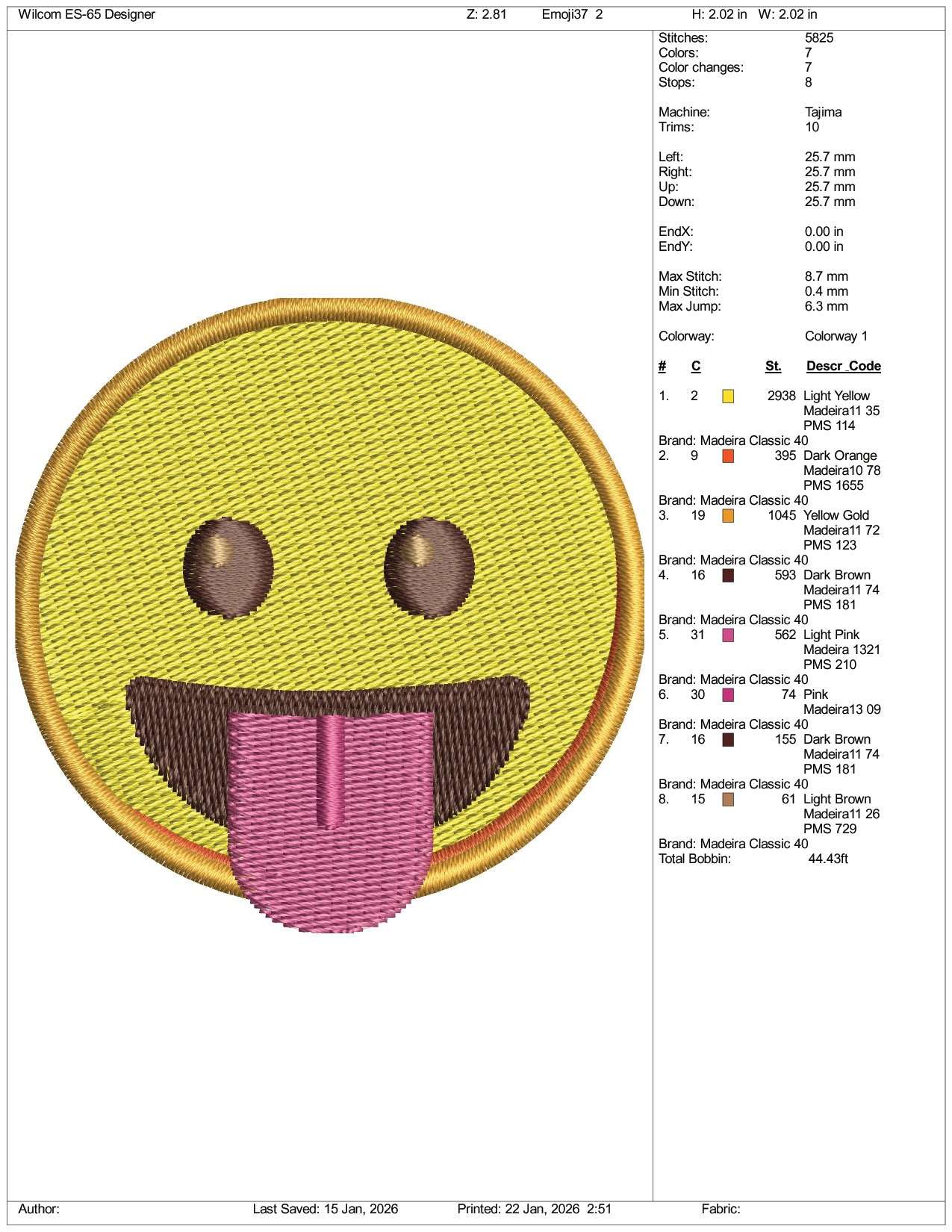 Face with Tongue Emoji Embroidery Design Files - 3 Size's