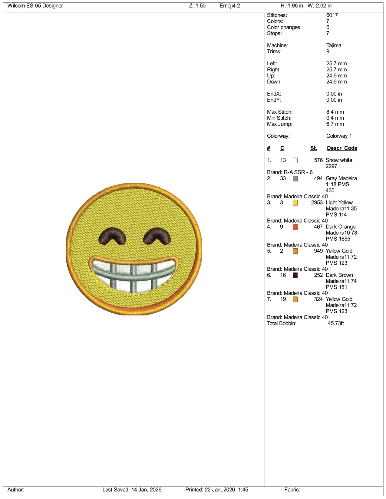 Beaming Face with Smiling Eyes Emoji Embroidery Design Files - 3 Size's