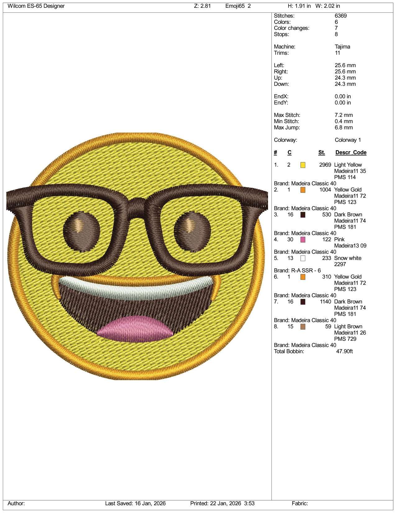 Nerd Face Emoji Embroidery Design Files - 3 Size's