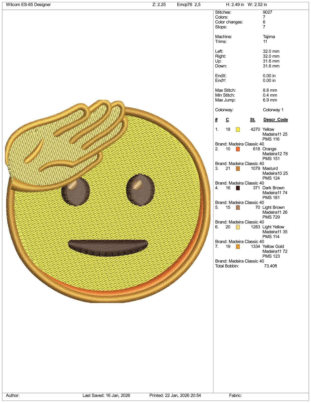 Saluting Face Emoji Embroidery Design Files - 3 Size's