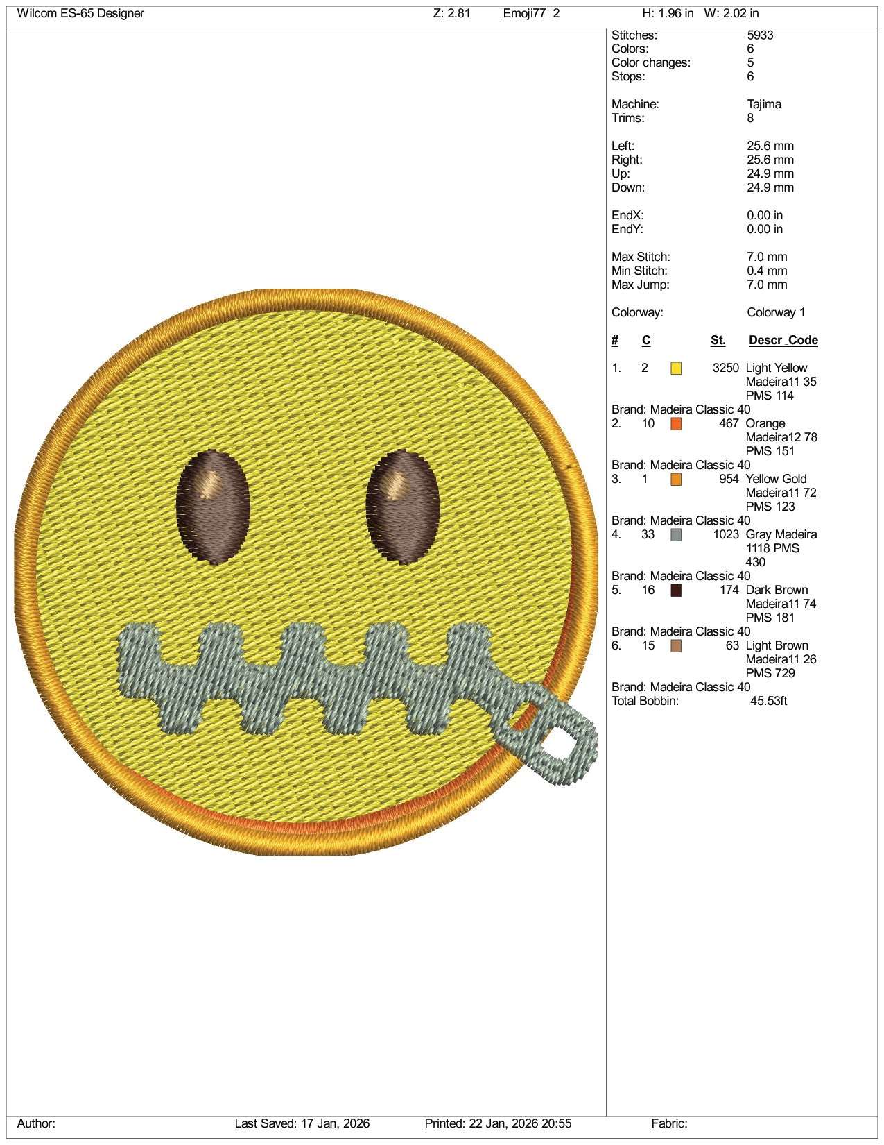 Zipper Mouth Face Emoji Embroidery Design Files - 3 Size's