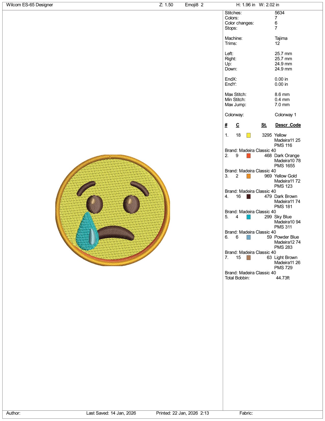 Crying Face Emoji Embroidery Design Files - 3 Size's
