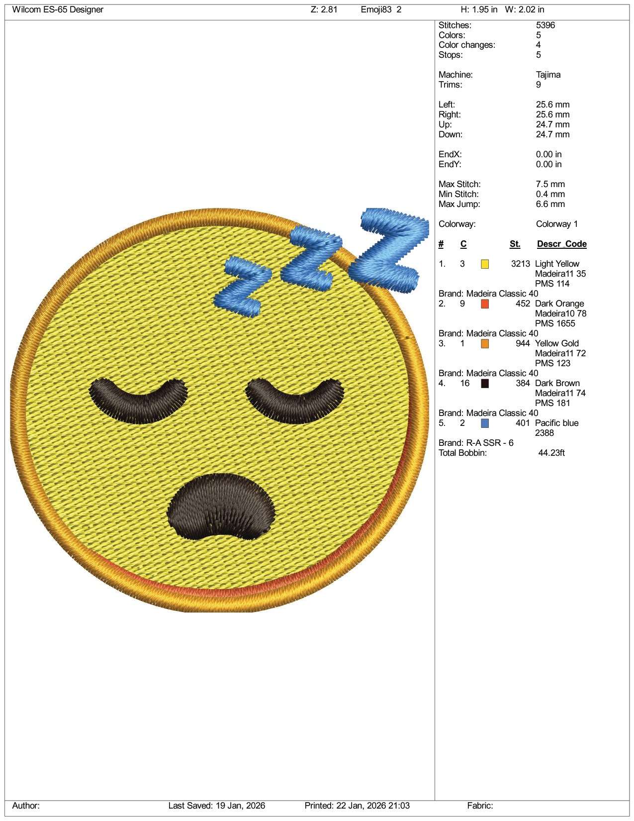 Sleeping Face Emoji Embroidery Design Files - 3 Size's