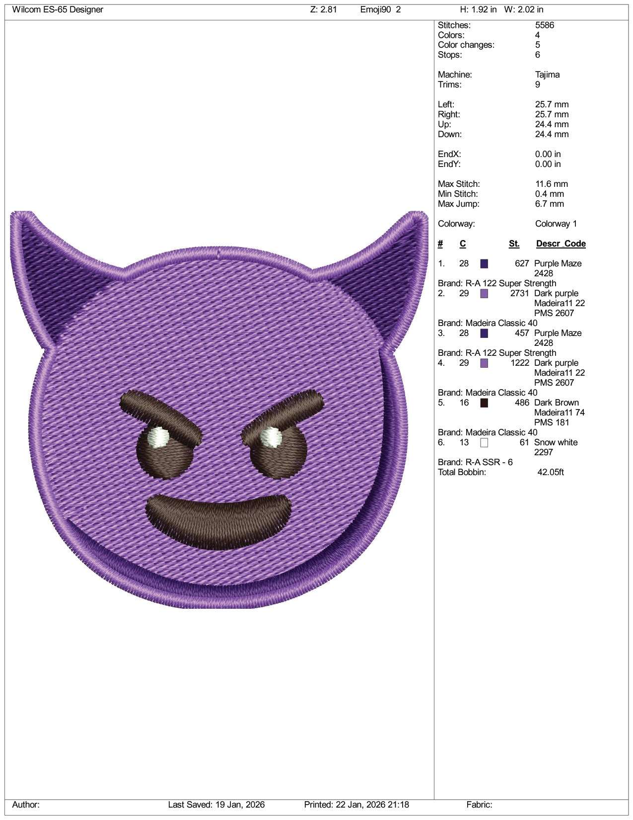 Smiling Face with Horns Emoji Embroidery Design Files - 3 Size's