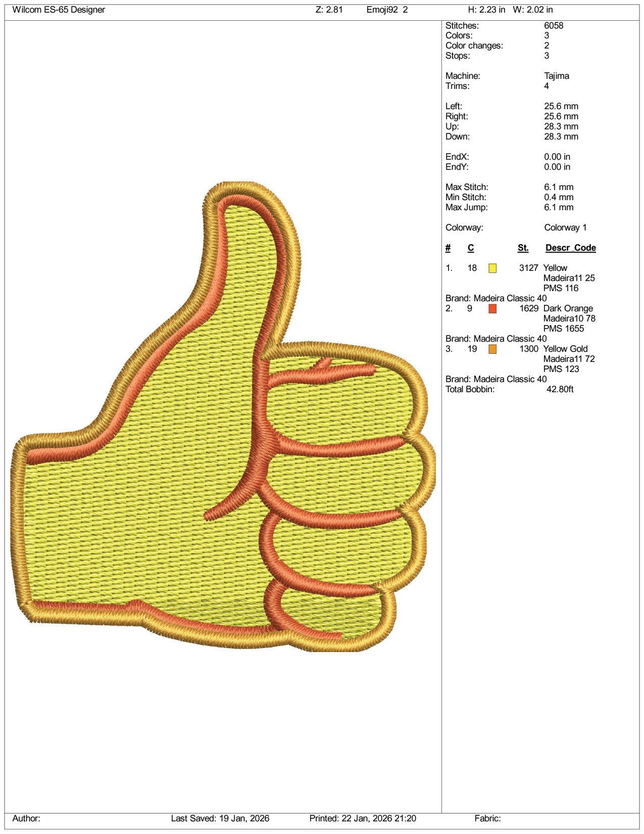 Thumbs Up Emoji Embroidery Design Files - 3 Size's