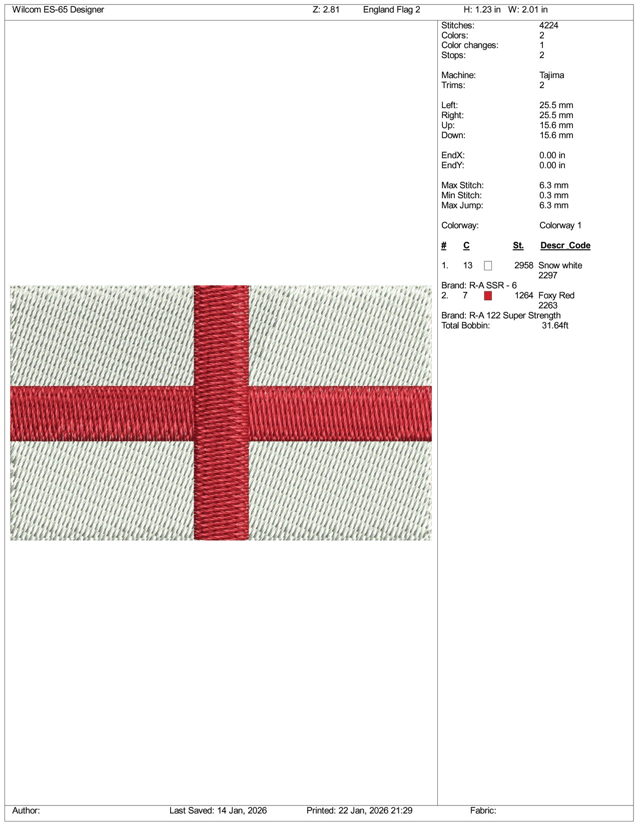 England Flag Embroidery Design Files - 3 Size's