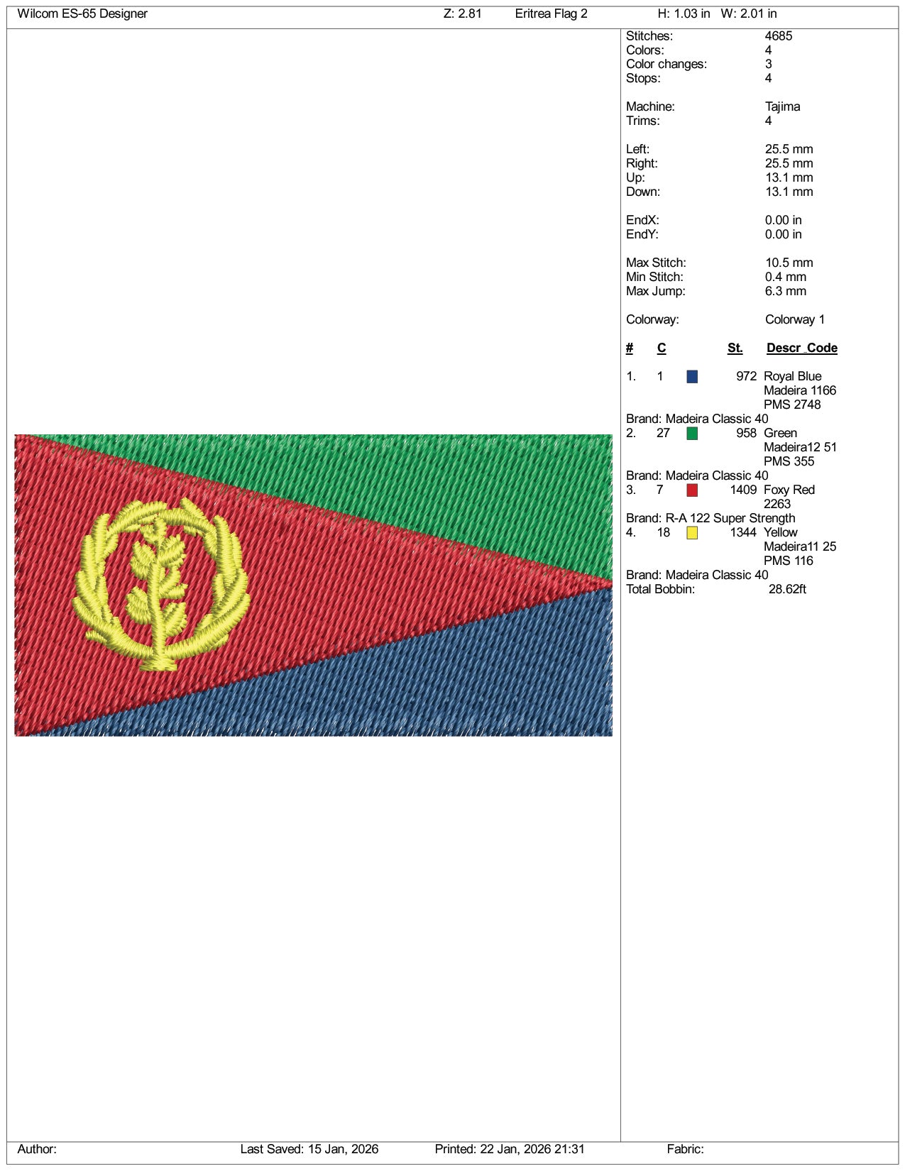 Eritrea Flag Embroidery Design Files - 3 Size's