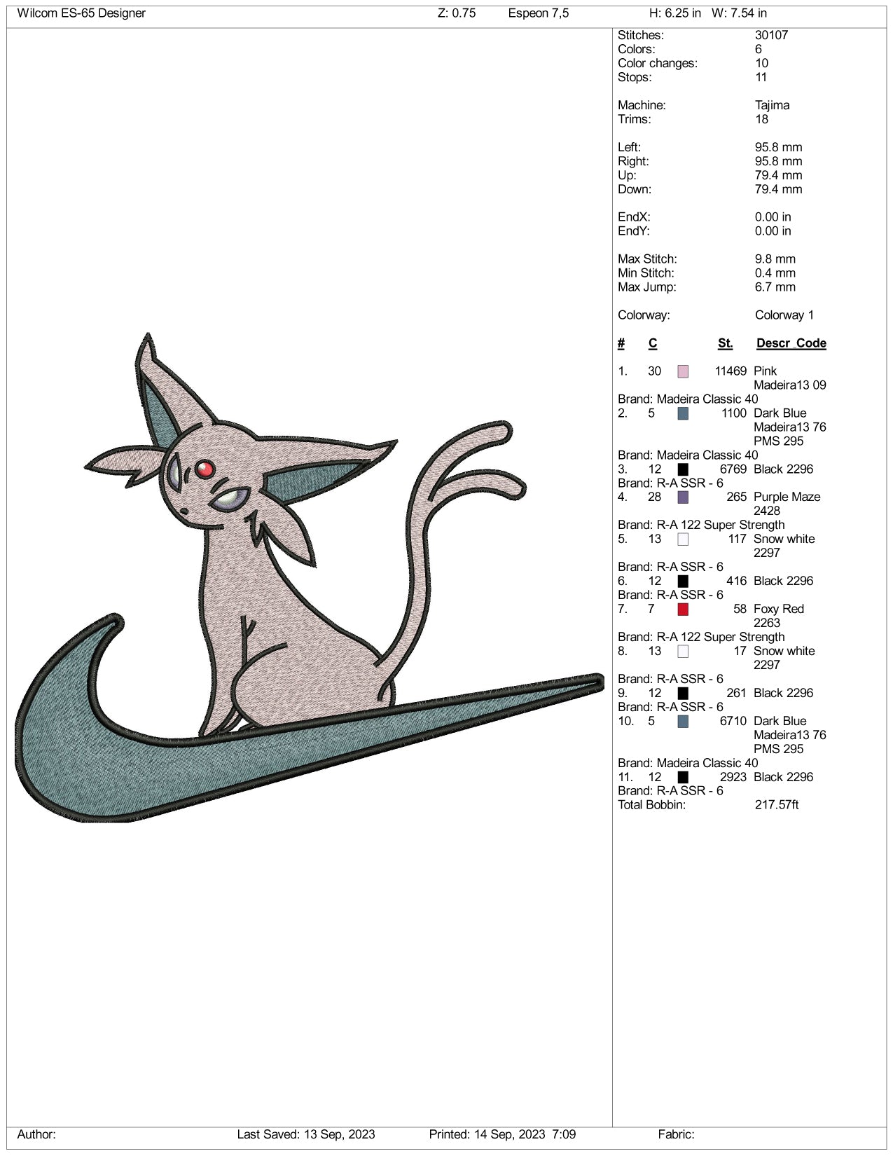 Nike Espeon Embroidery Design Files - 3 Size's