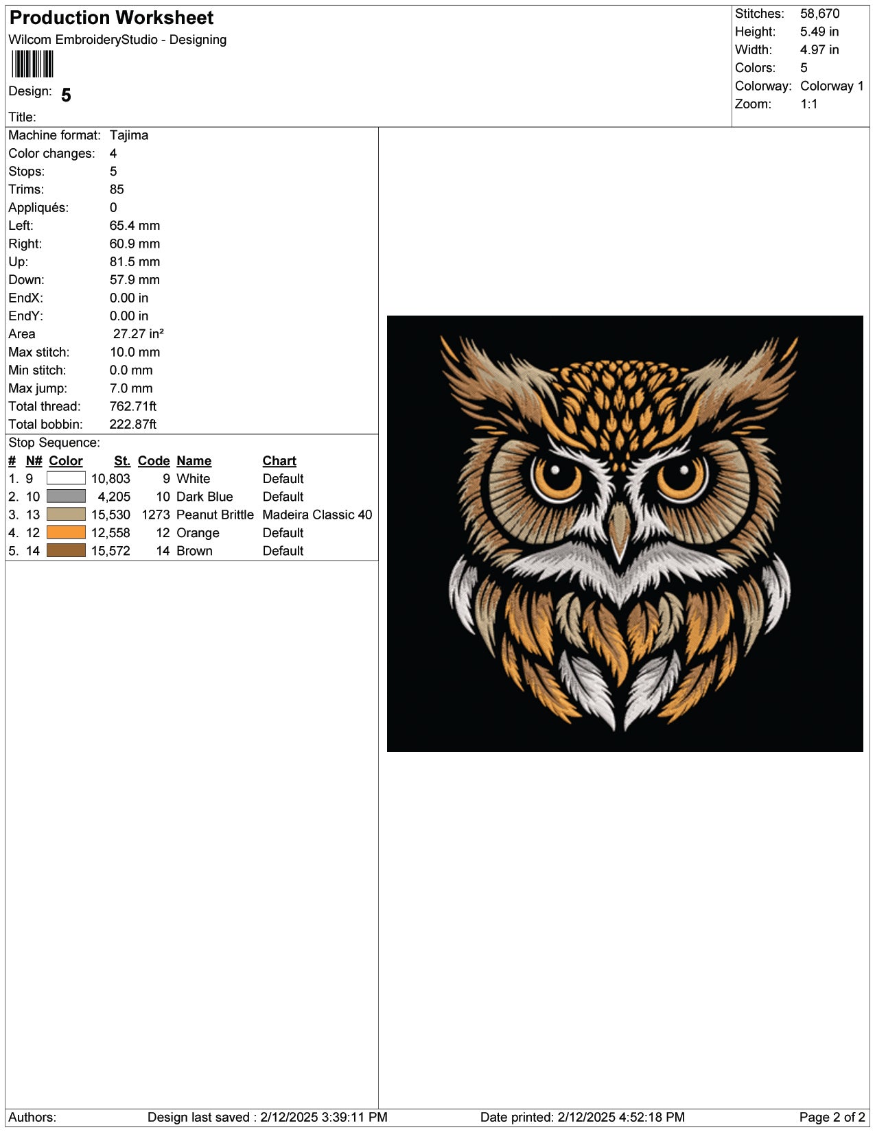 Eurasian Eagle Owl Embroidery Design Files - 9 Size's