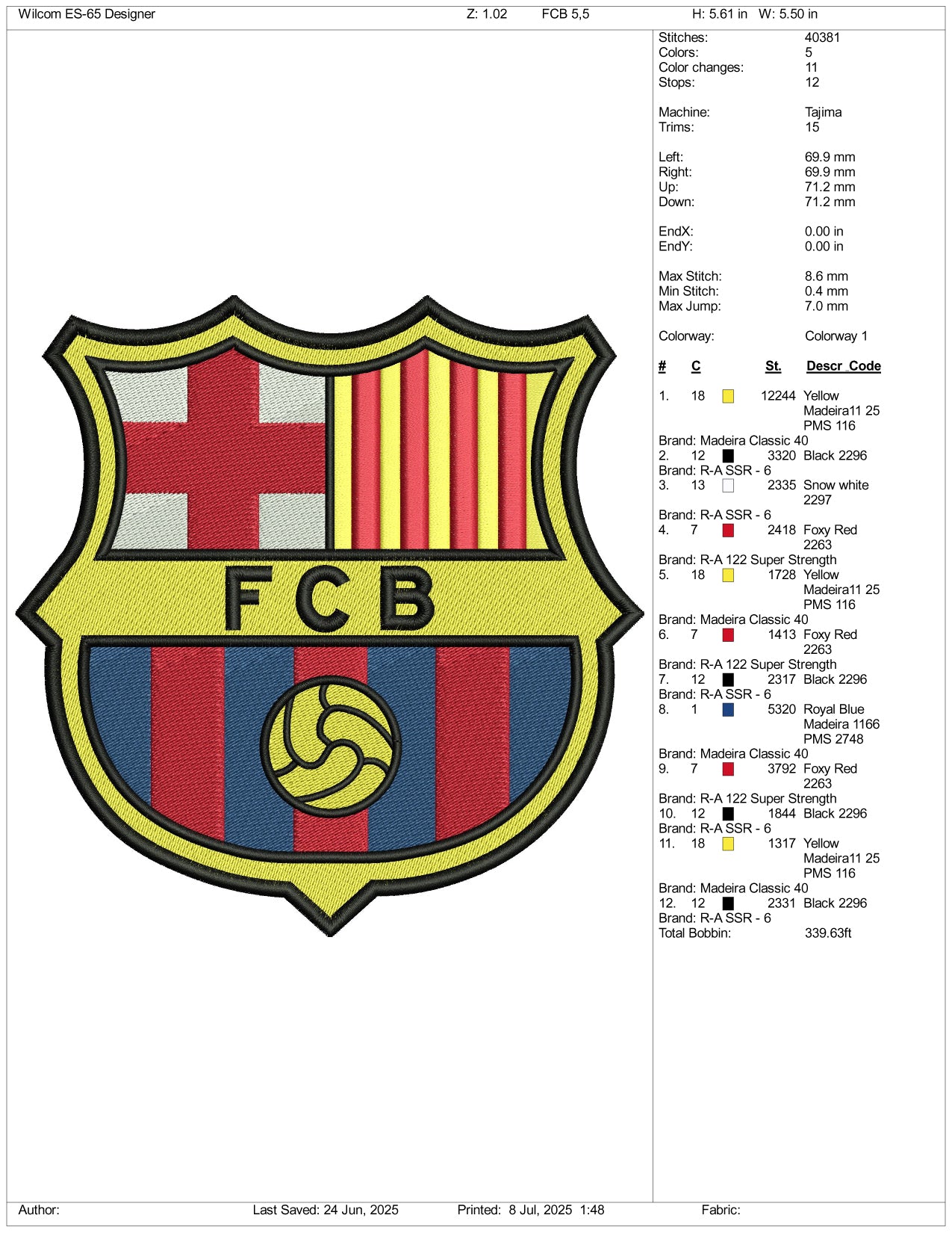 FC Barcelona Logo Embroidery Design Files - 3 Size's