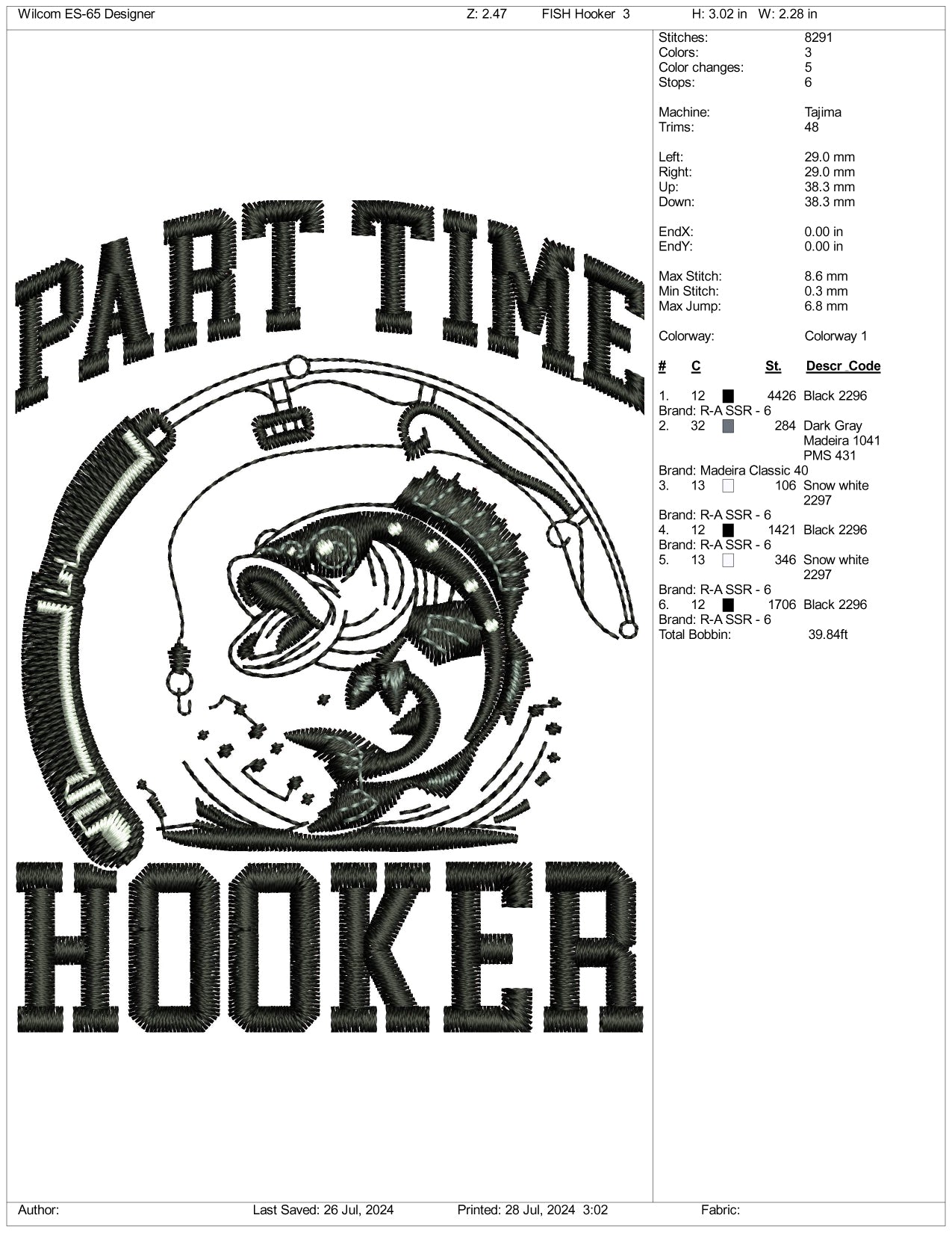 Part Time Hooker Embroidery Files - 3 Size's