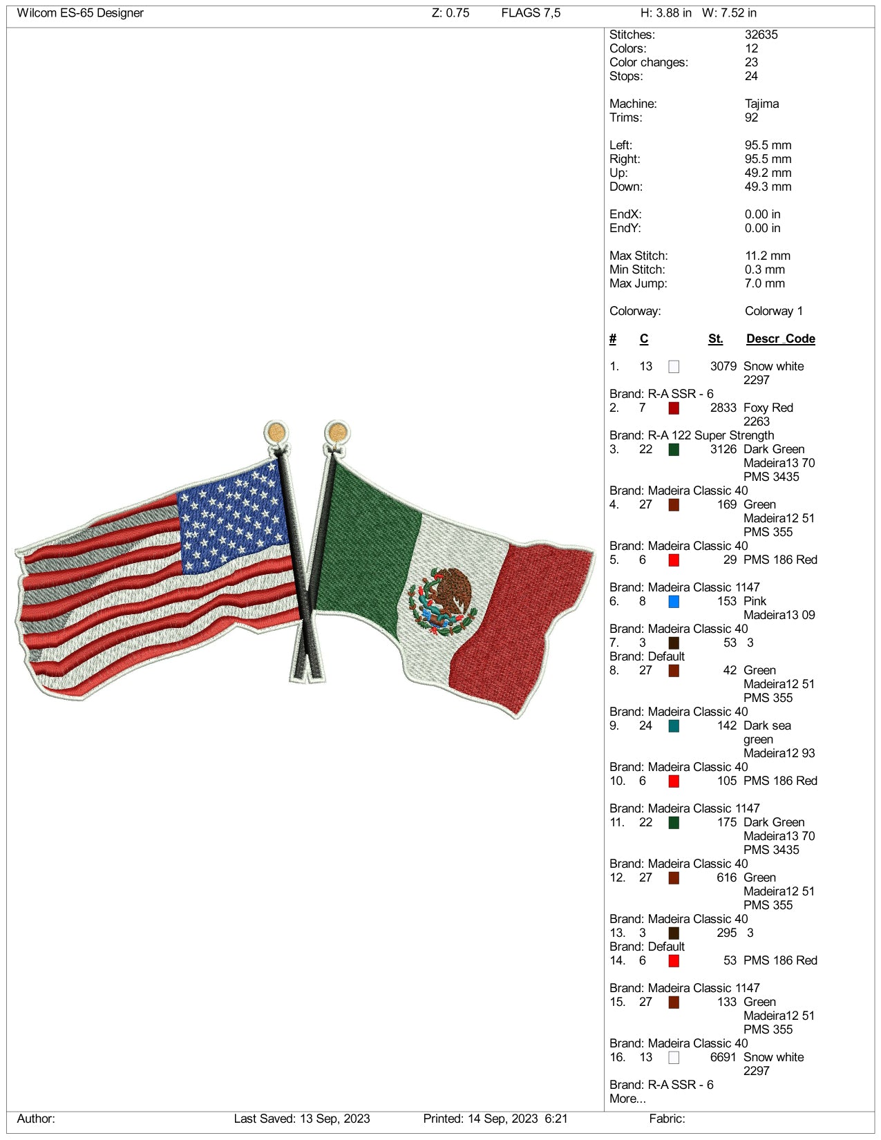 Archivos de diseño de bordado de banderas de México y Estados Unidos - 3 tamaños