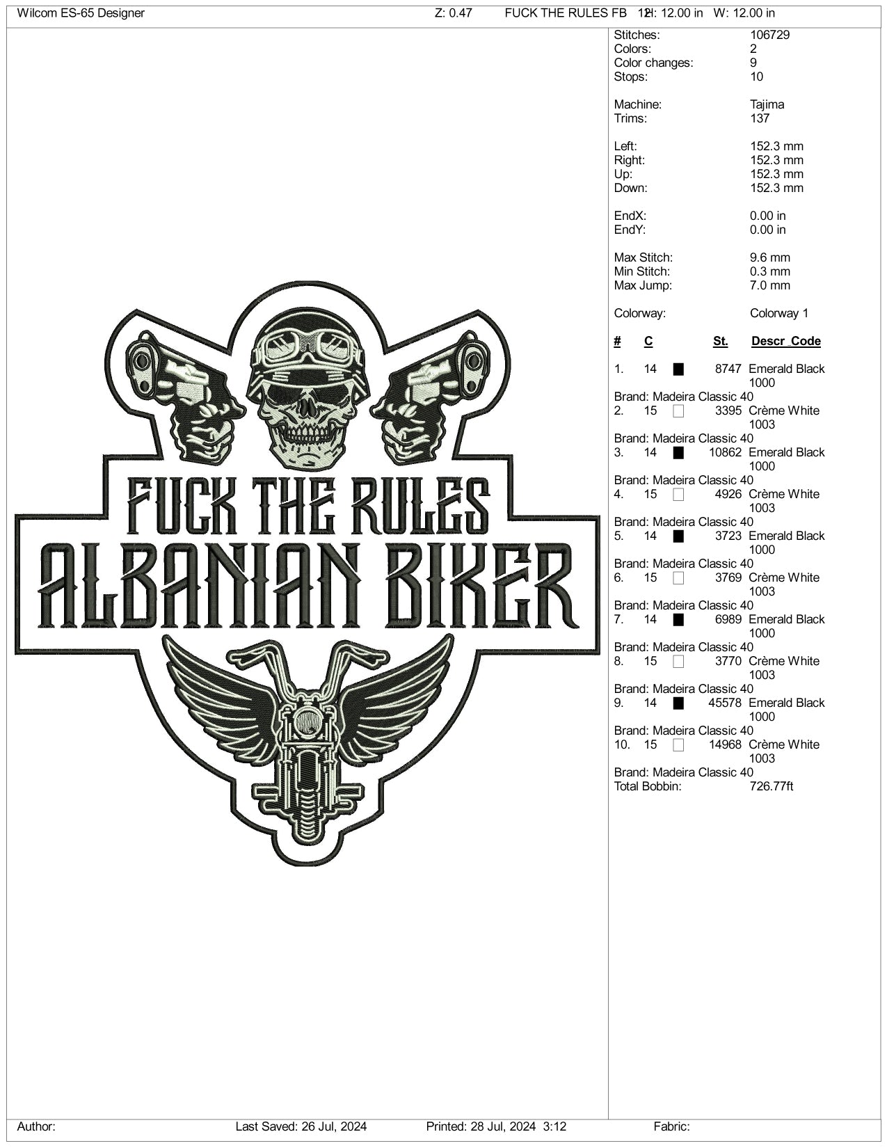 Fuck The Rules Albaniah biker Embroidery Files - 3 Size's