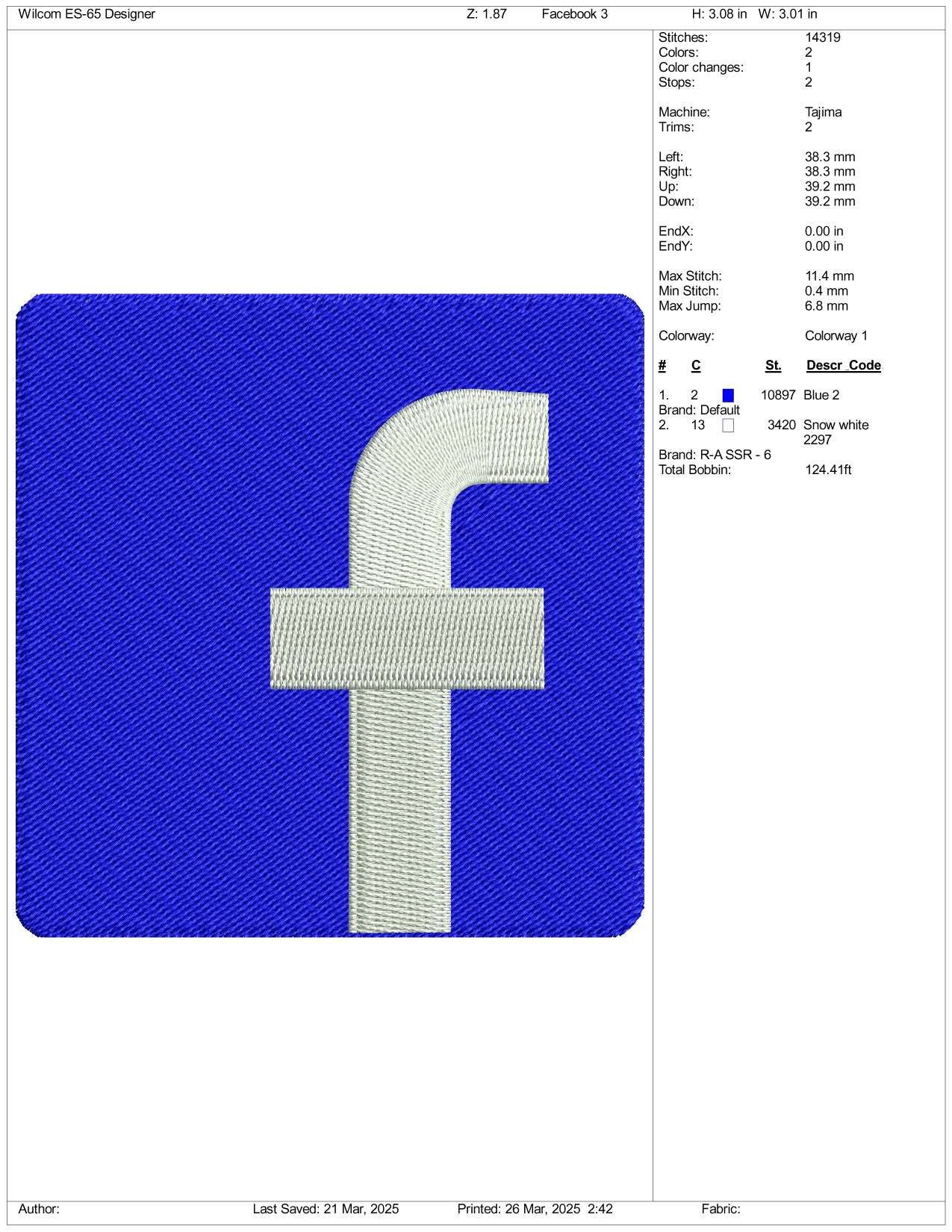 FB Facebook Logo Embroidery Design Files - 3 Size's