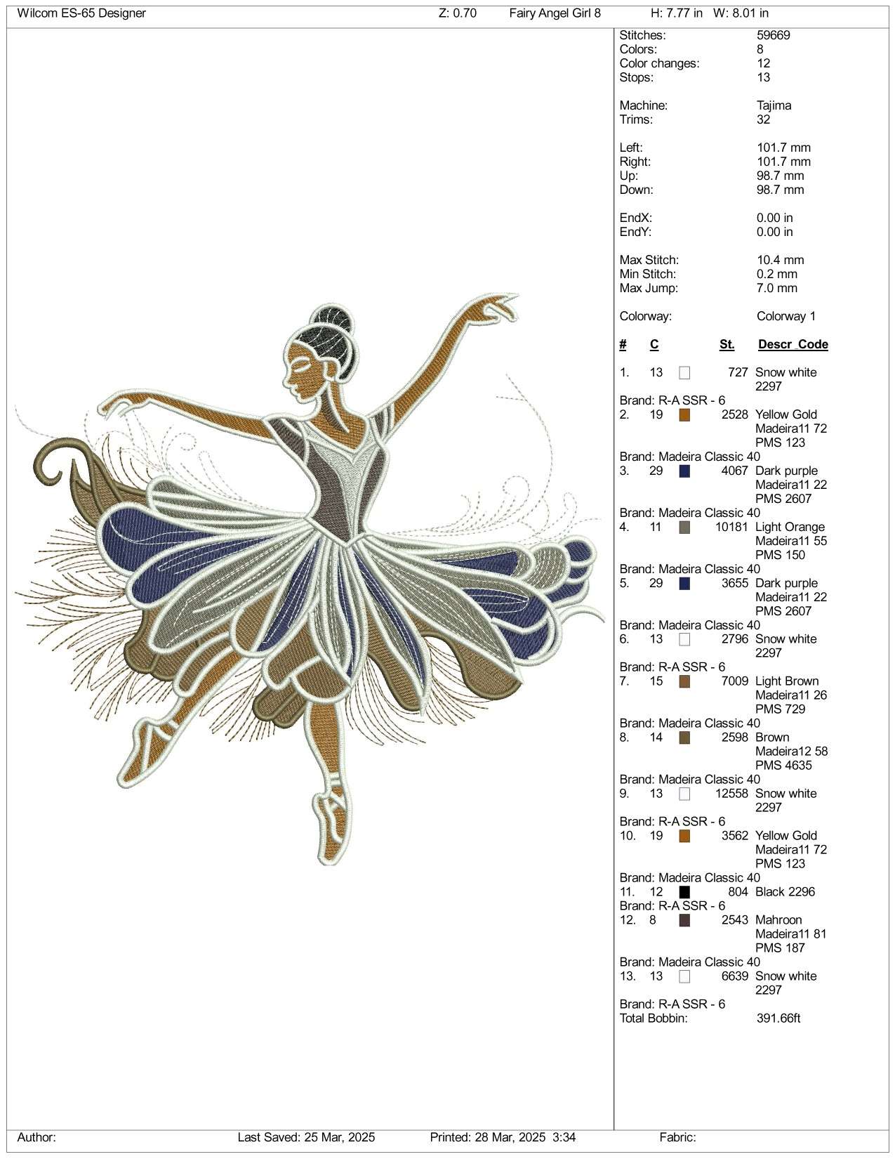 Modern Princess Ariel Embroidery Design Files - 3 Size's