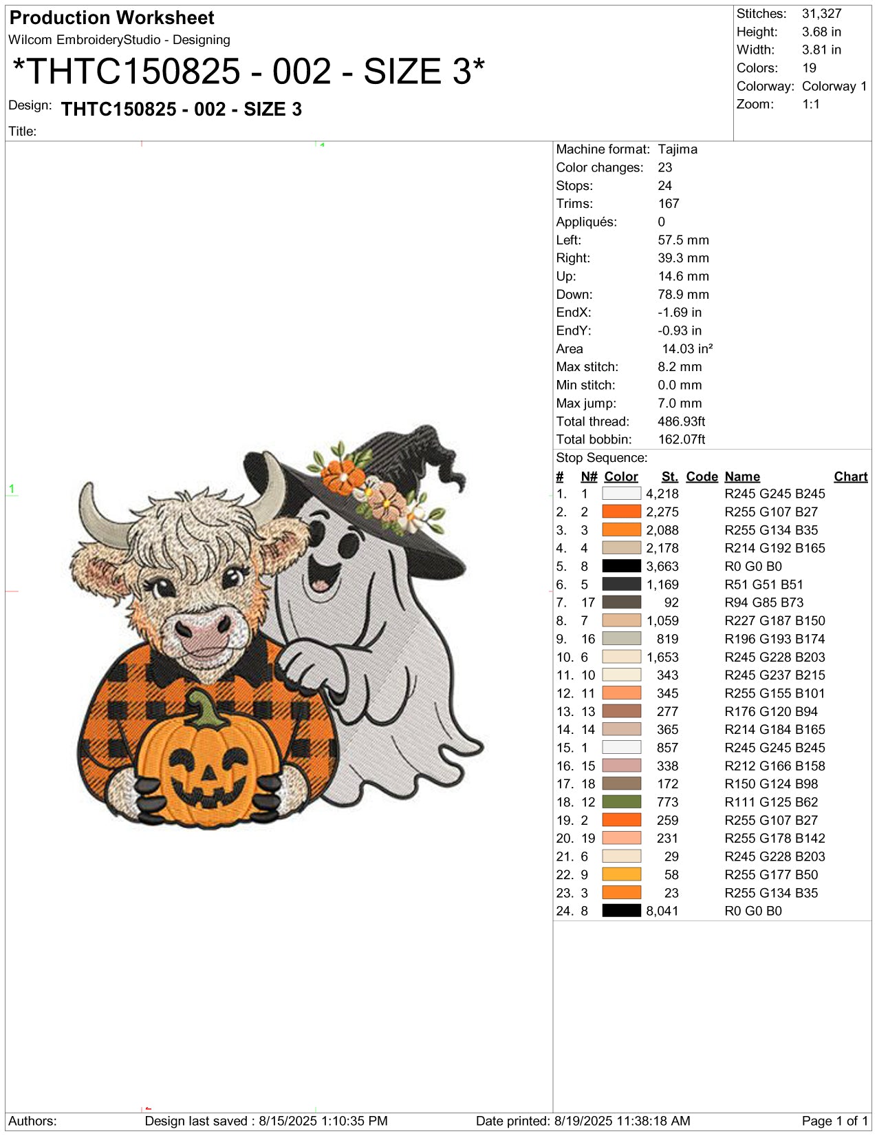 Fall Cow Ghost Embroidery Design Files - 5 Size's