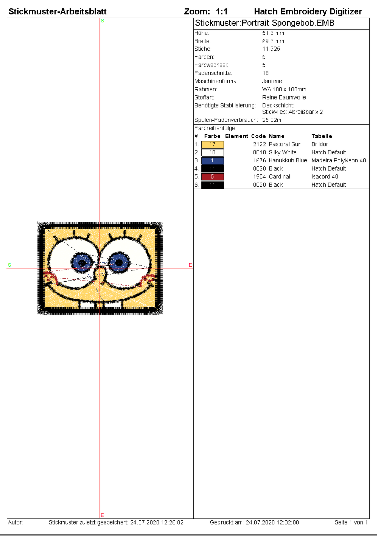 SpongeBob v2 Embroidery Design Files - 1 Size
