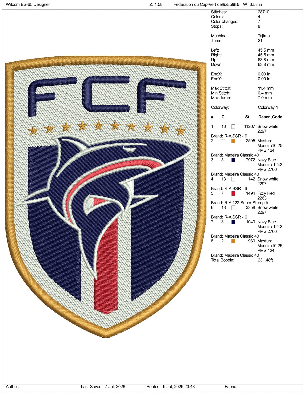 Fédération du Cap-Vert de Football Logo Embroidery Design Files - 3 Size's