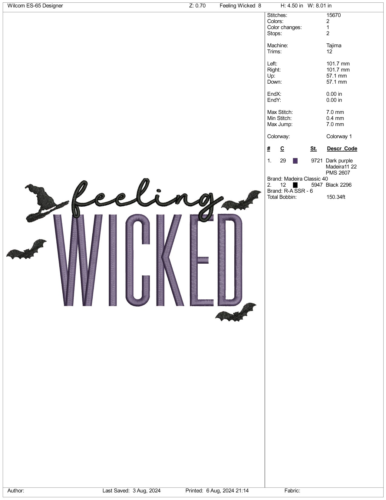 Feeling Wicked Embroidery Files - 3 Size's
