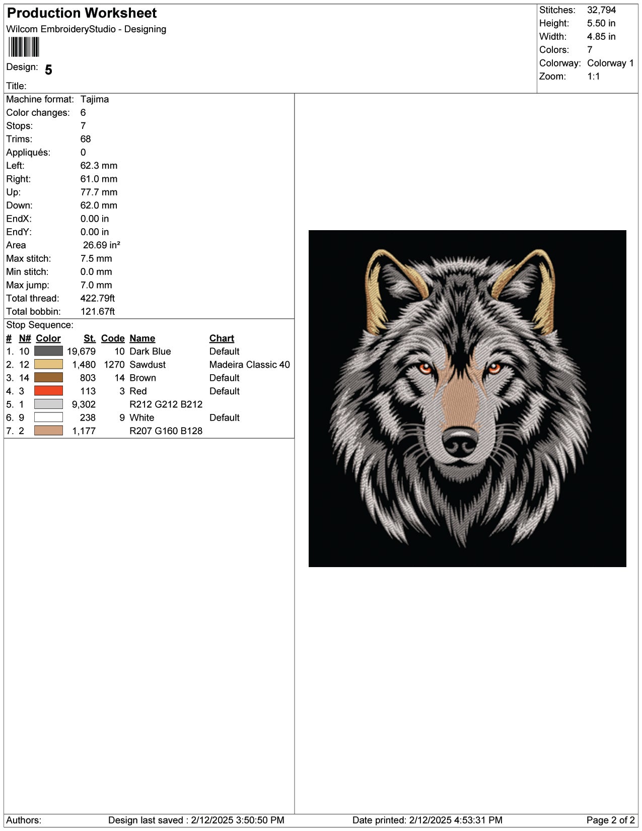 Fierce Wolf Embroidery Design Files - 9 Size's
