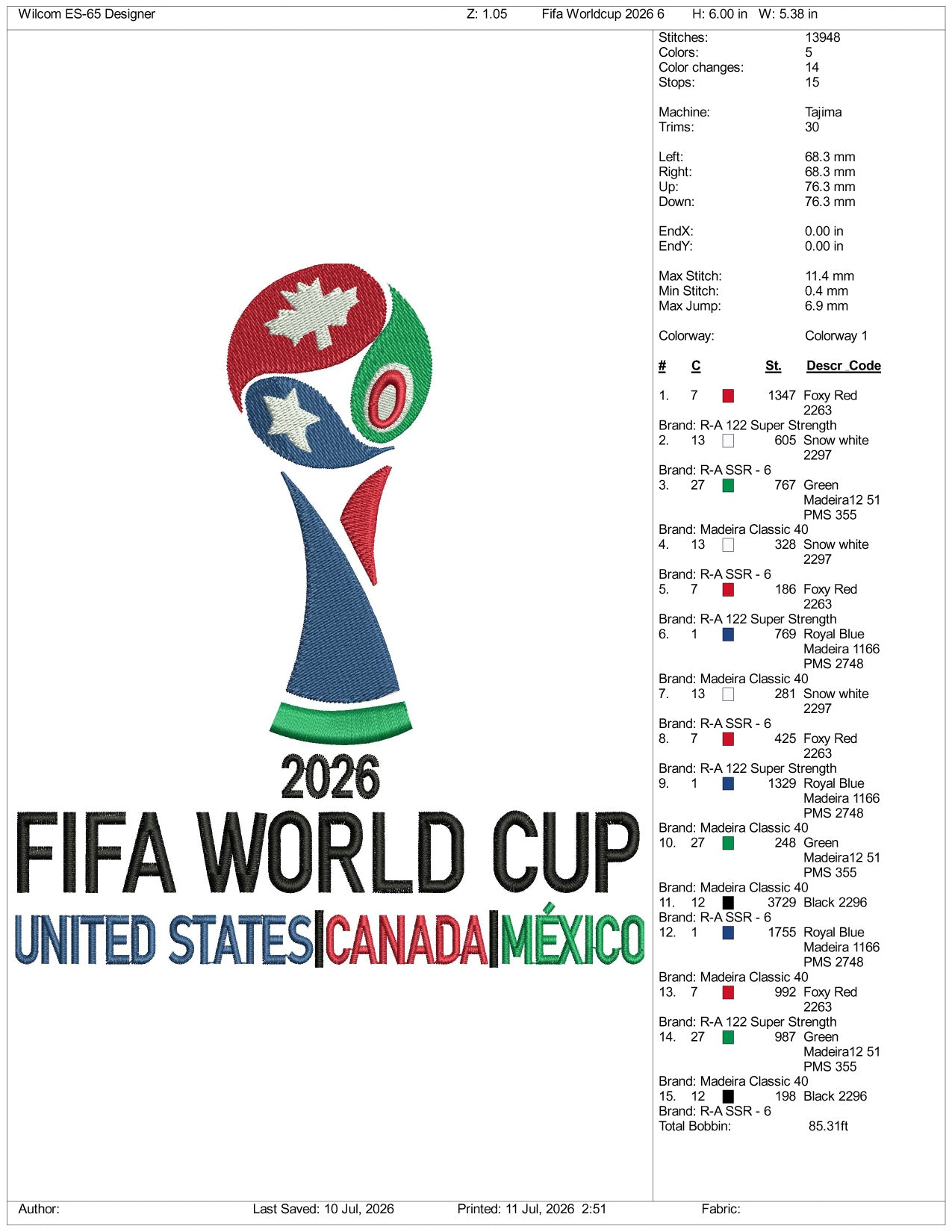 Fifa World Cup 2026 Logo Embroidery Design Files - 3 Size's